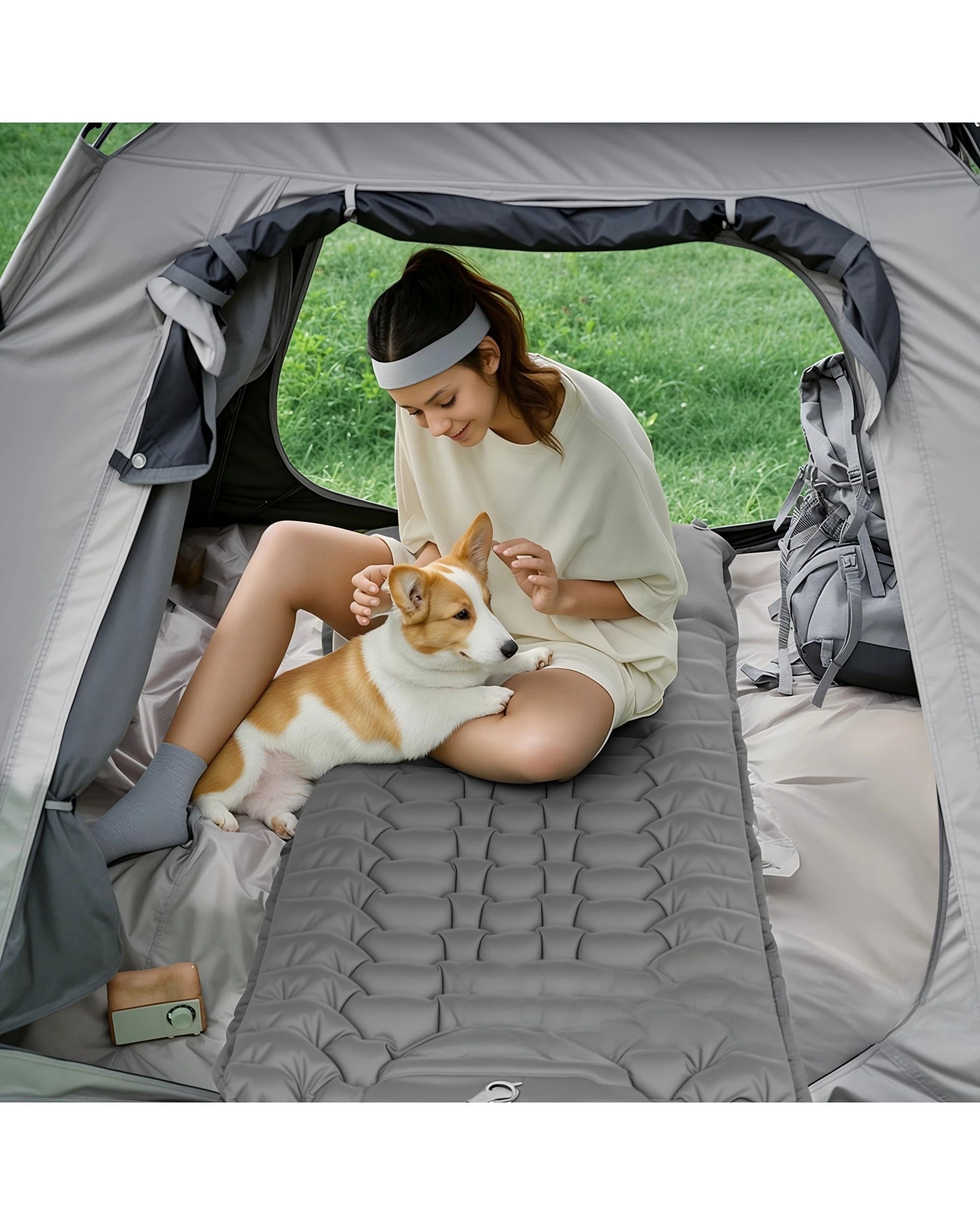 2 Advwin Camping Sleeping Pad with Pillow Built-in Foot Pump - Grey, 2 of 8