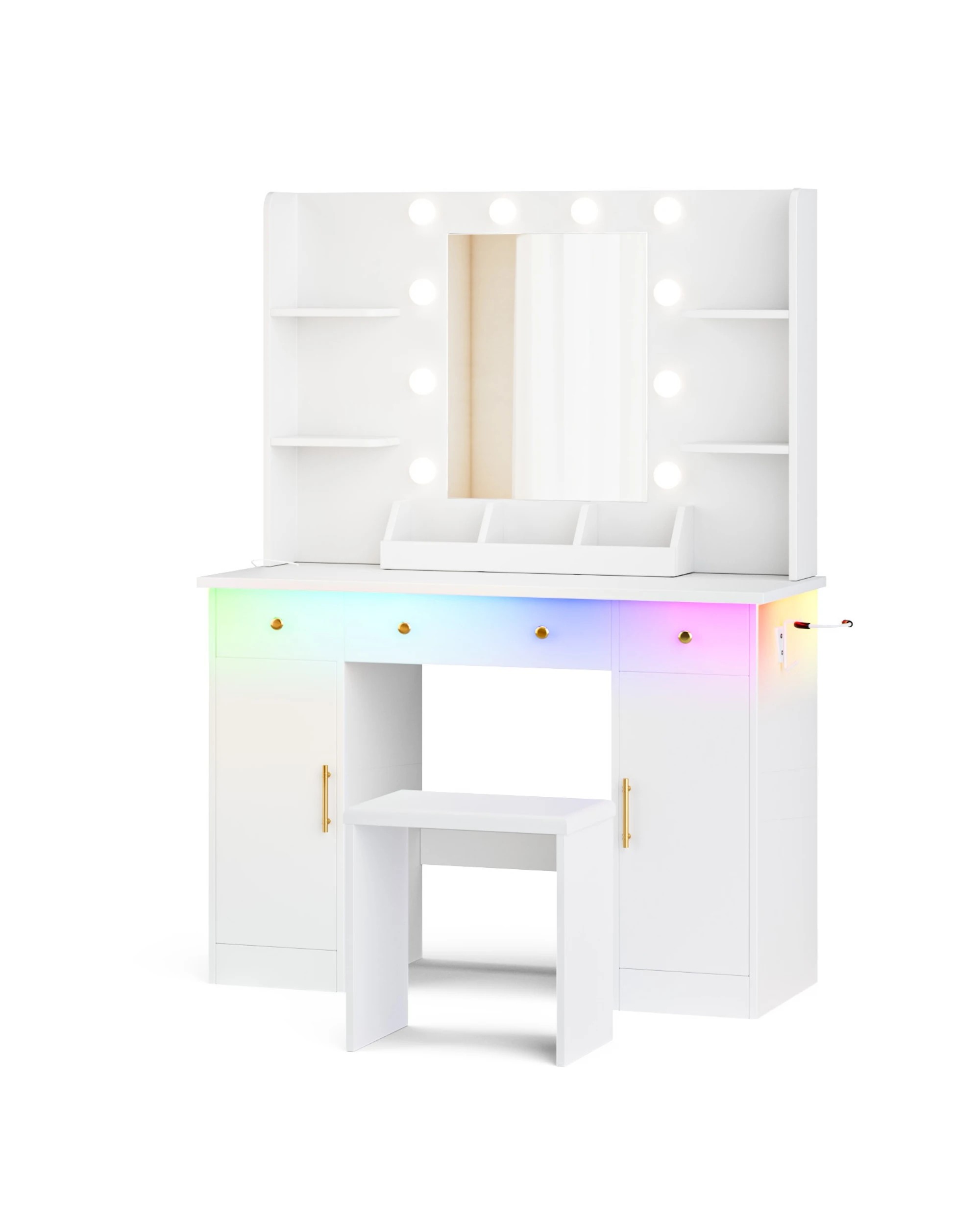 1 Advwin Dressing Table with Mirror and Lights Makeup Vanity Desk Set with Charging Station - White, 1 of 10