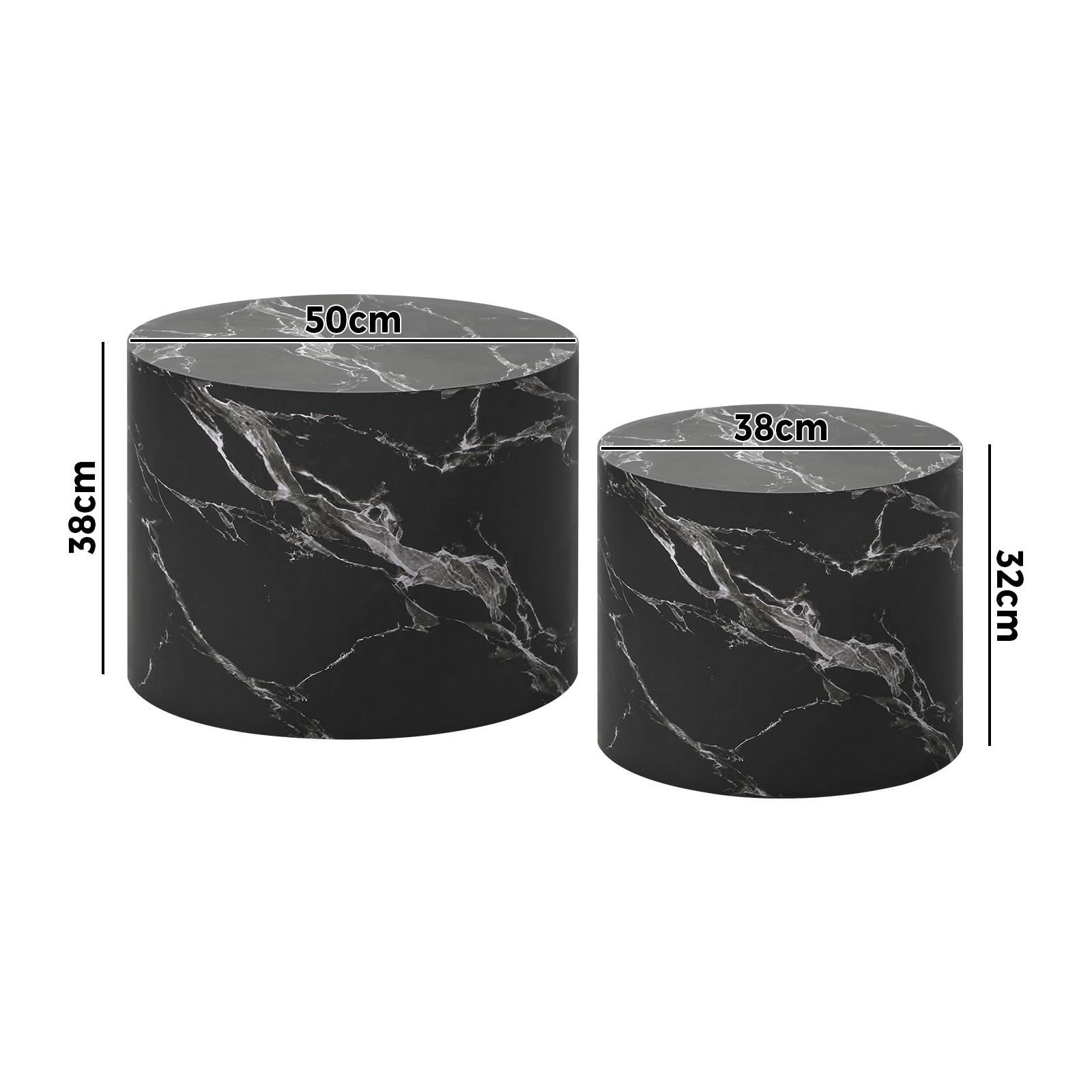 10 Oikiture Coffee Table Set Of 2 Round Side Tables Sofa Cafe Marble Effect
 - Black, 10 of 10