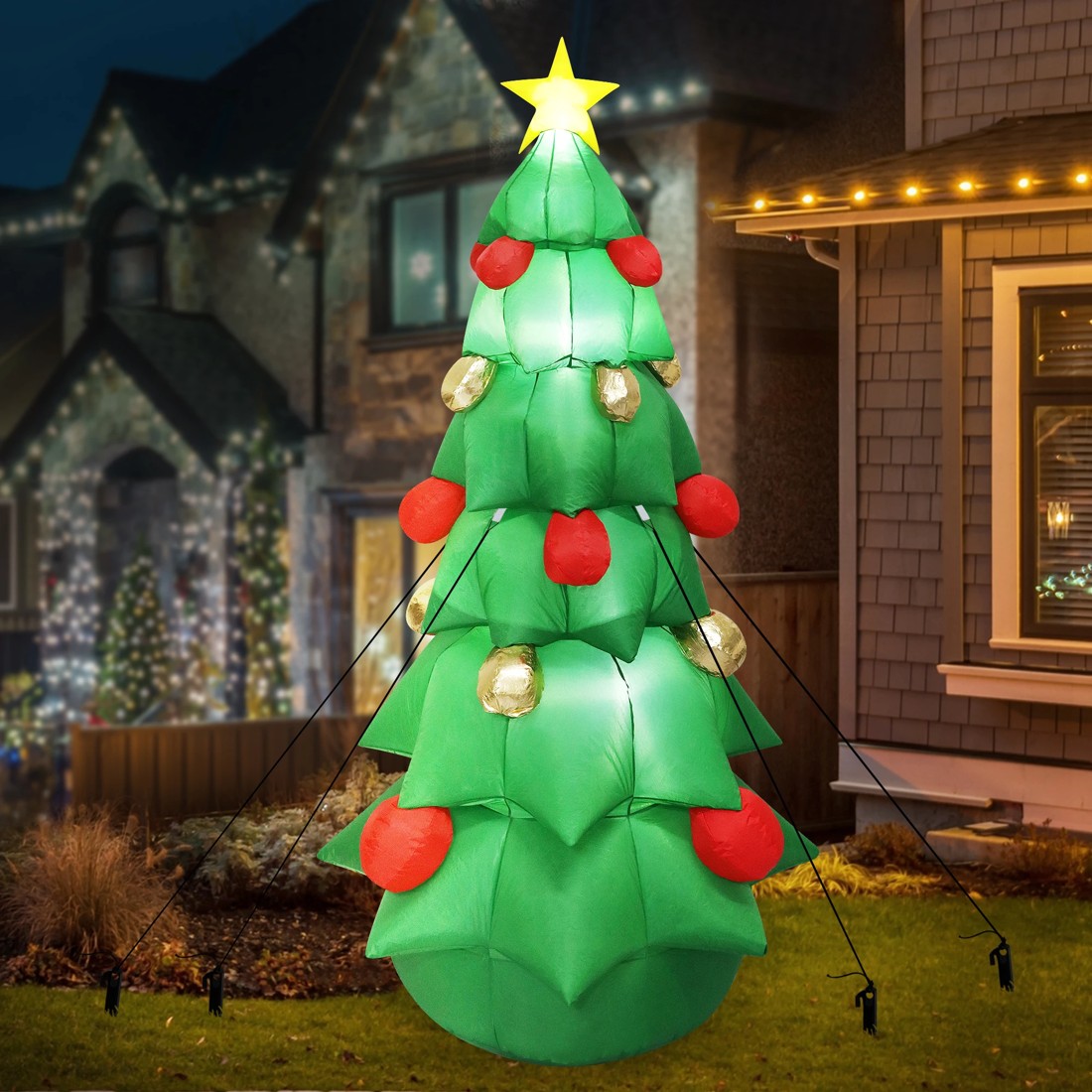 7 Santaco 2.5m Inflatable Christmas Star LED Blow Up Tree Outdoor Xmas Decoration, 7 of 9