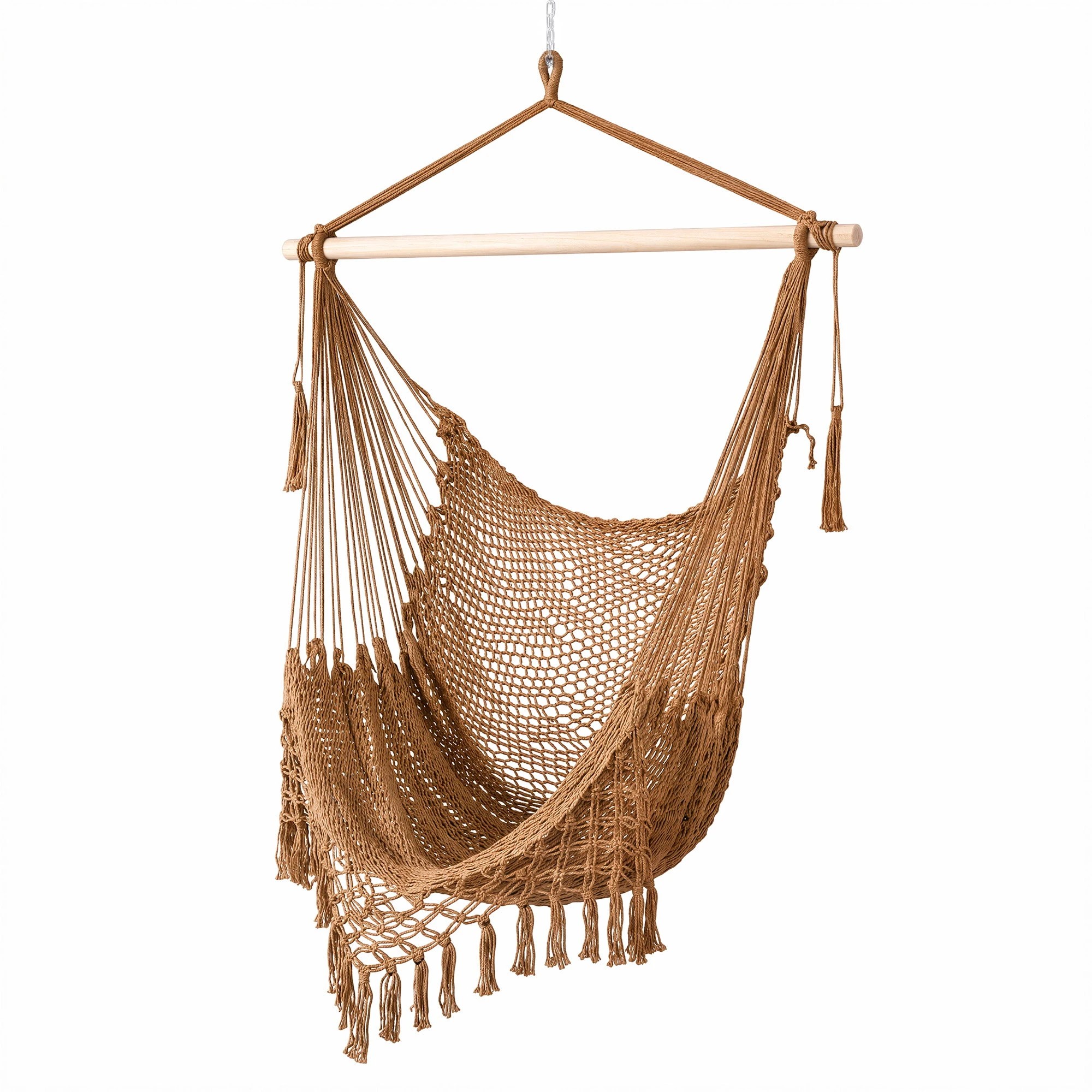 1 Gardeon Hammock Chair Outdoor Furniture Camping Hanging Chair with Spreader Bar Tassels - Brown, 1 of 8
