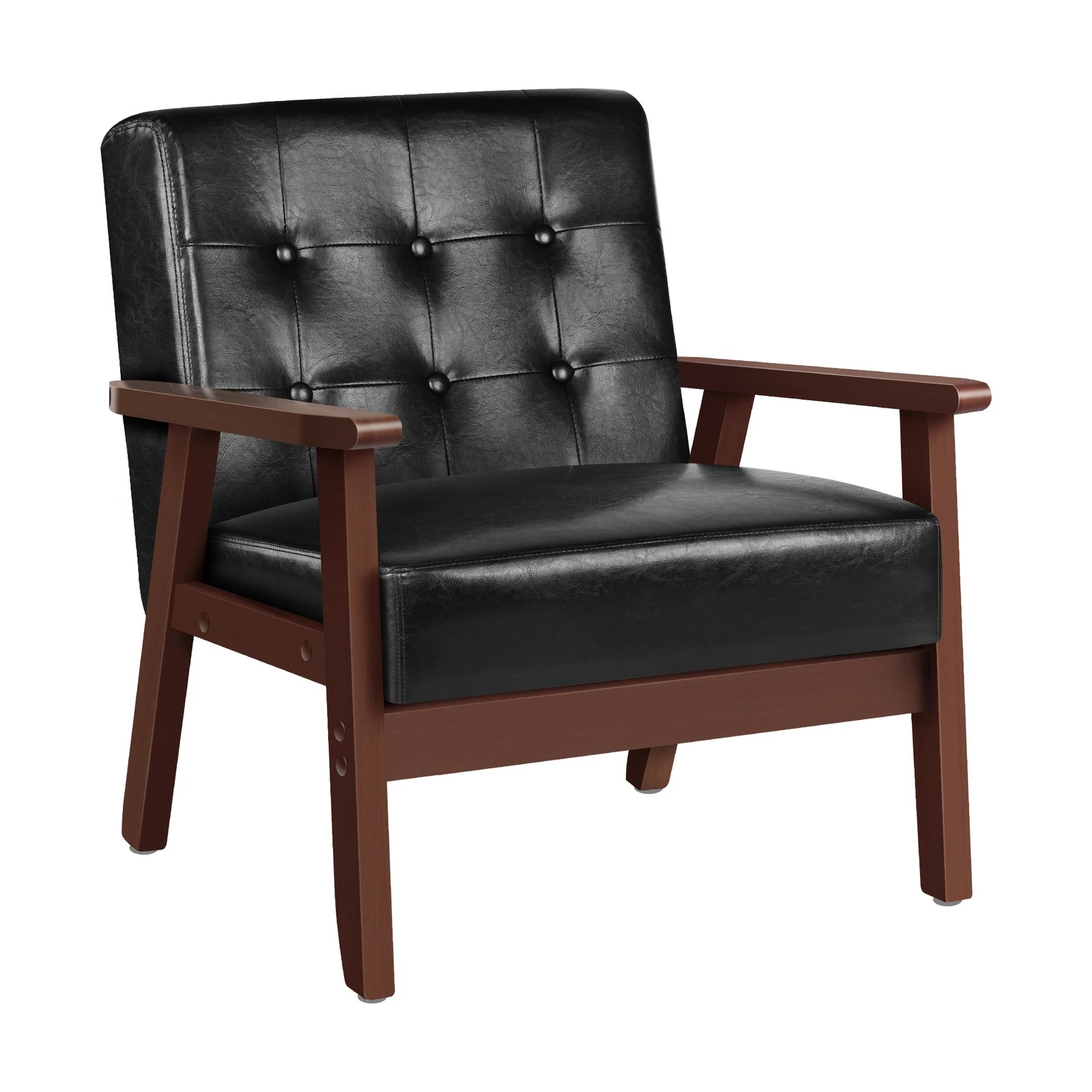 1 Alfordson Armchair Lounge Chair Tufted PU Leather Accent Chair Sofa Couch - Black, 1 of 9