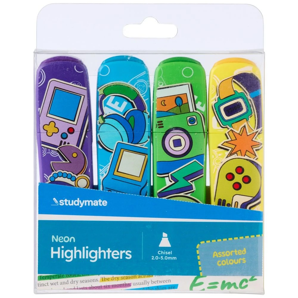 1 Studymate Novelty Highlighter Neon 4 Pack, 1 of 9