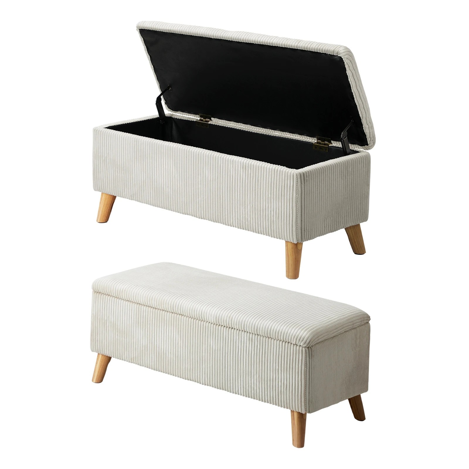 1 Oikiture Storage Ottoman Blanket Box Chest Toy Foot Stool Velvet
 - Beige, 1 of 10