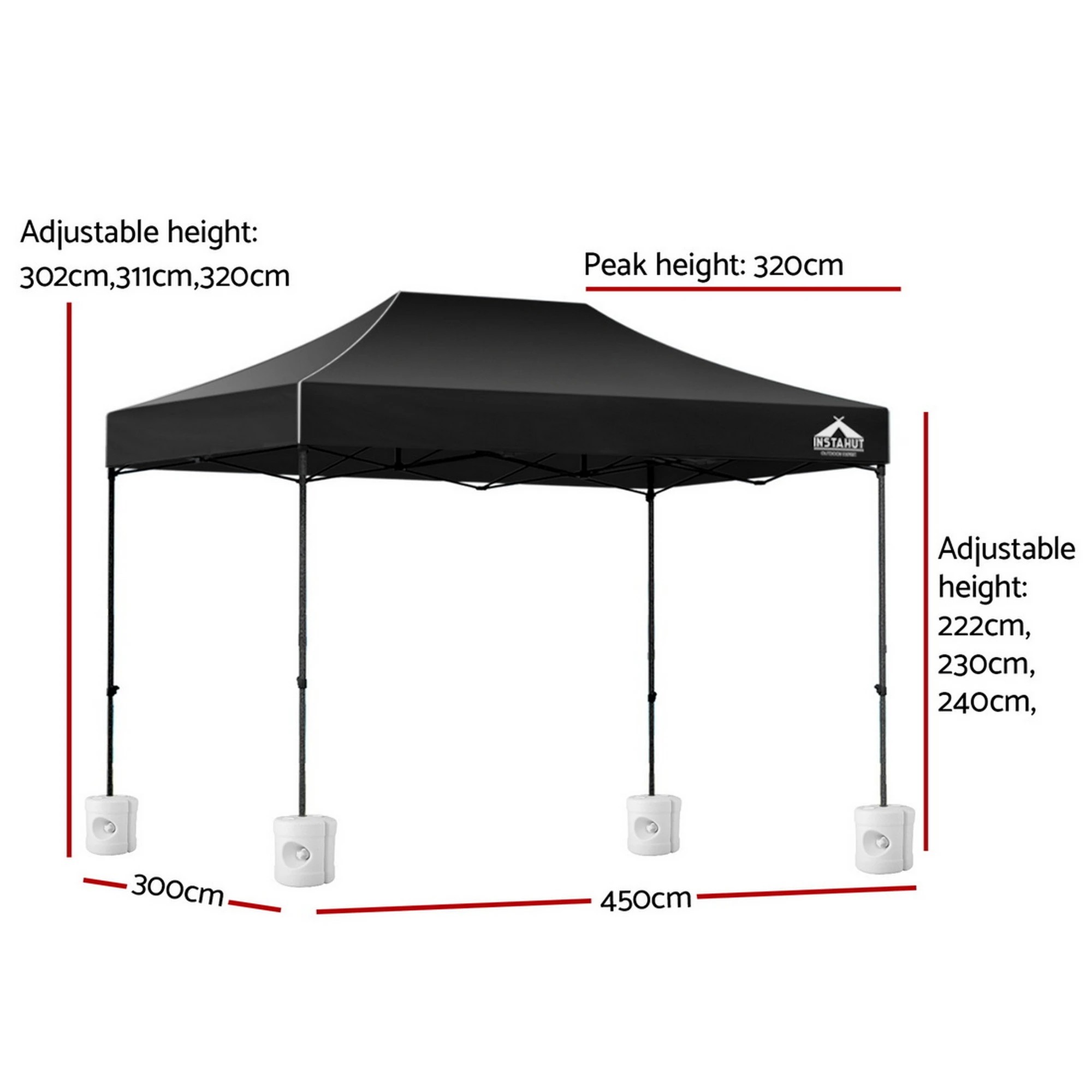 2 Instahut Gazebo Pop Up 3x4.5m w/Base Podx4 Marquee Folding Outdoor Wedding Camping Tent Shade Canopy - Black - Black, 2 of 6