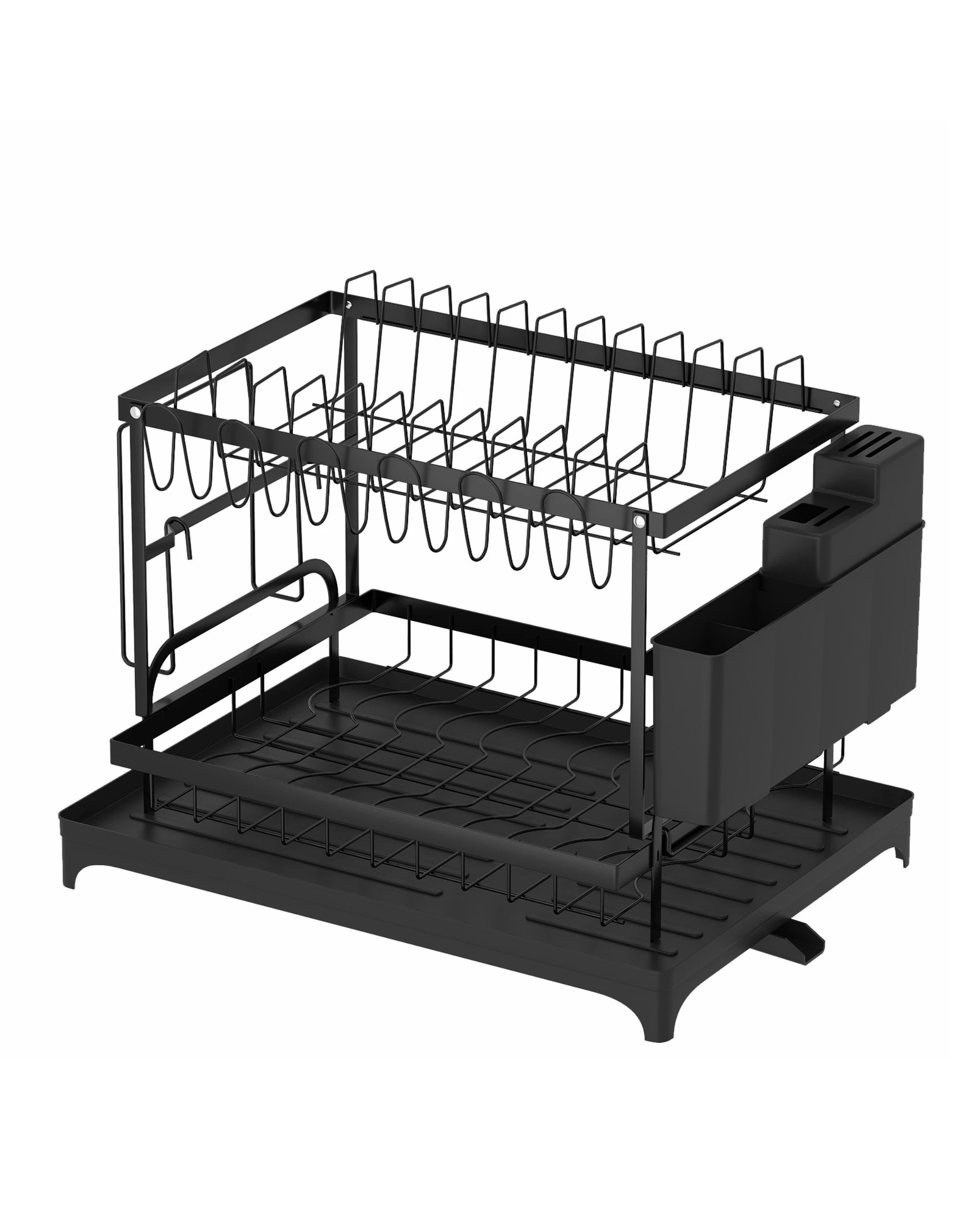 1 Advwin 2 Tier Dish Drying Rack Plate Drainer Cutlery Holder Kitchen Organizer
 - Black, 1 of 3