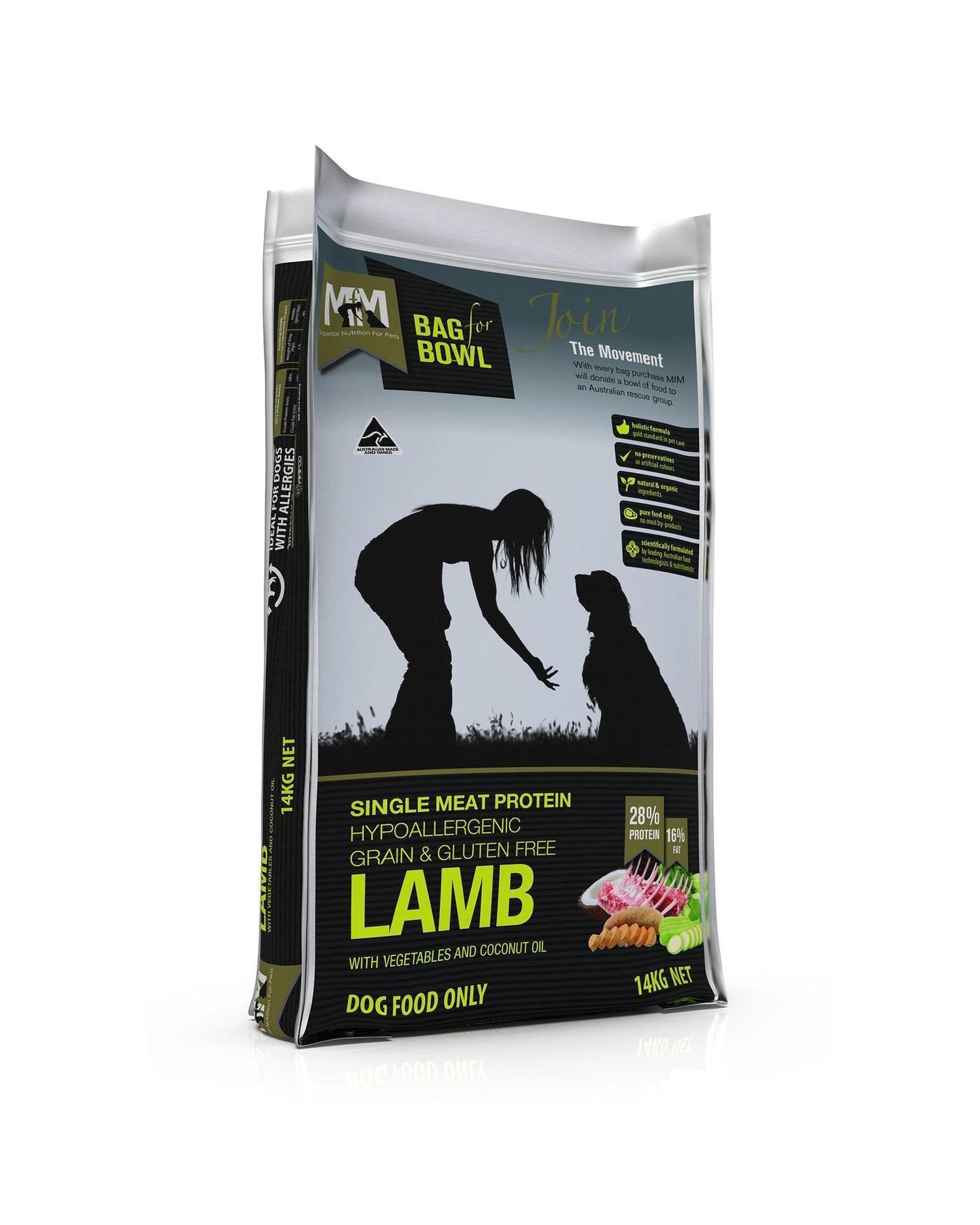 1 MFM Adult Single Meat Protein Dry Dog Food Lamb w/ Vegetables 14kg, 1 of 2