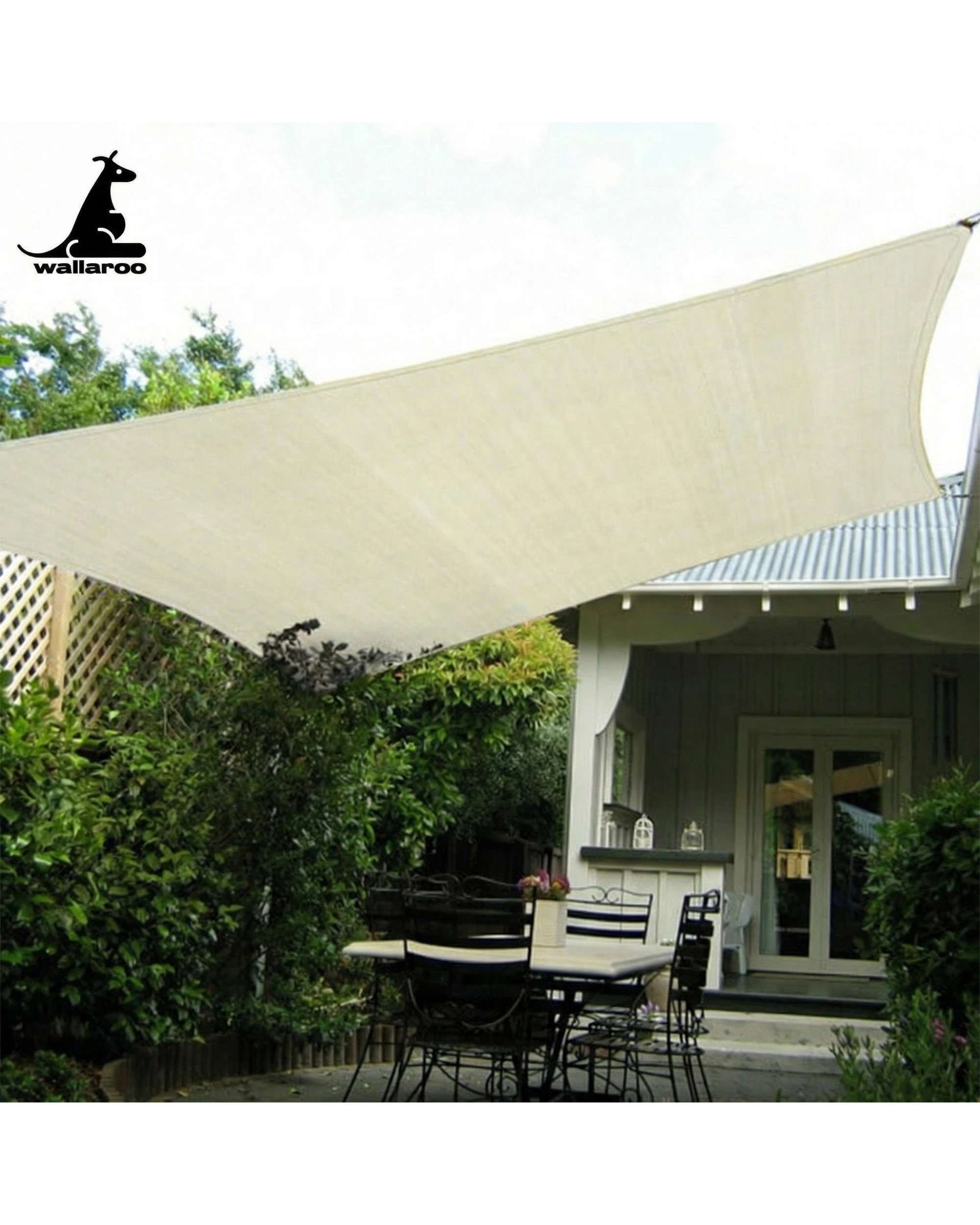 2 Wallaroo 4 x 5m Waterproof 160GSM Outdoor Sun Shade Sail Canopy Cream, 2 of 6