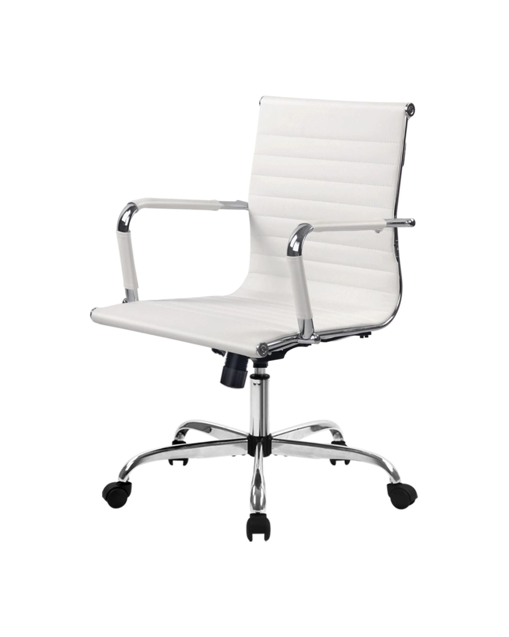 1 Artiss Office Chair Conference Chairs PU Leather Mid Back - White, 1 of 8