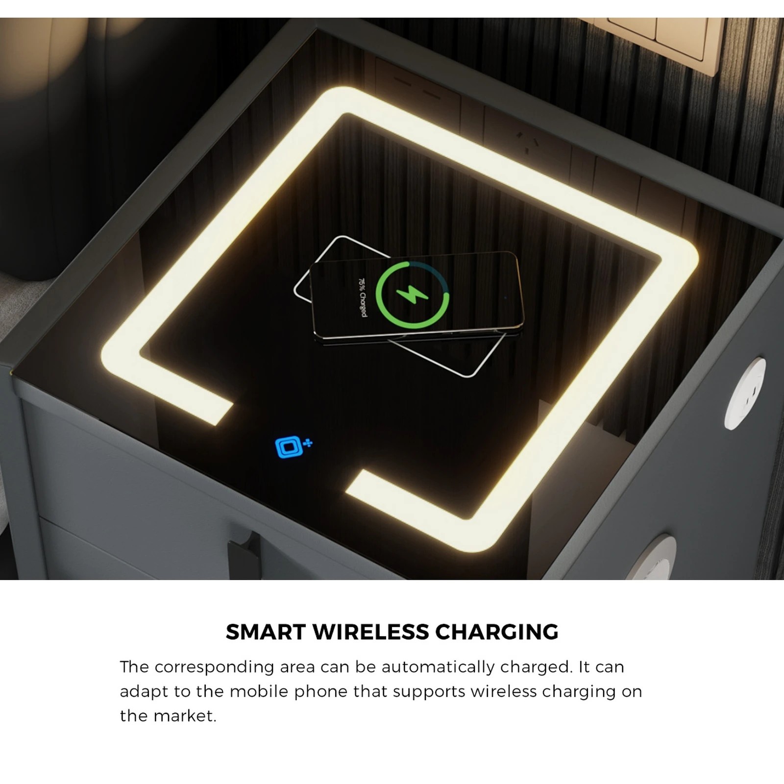 4 Oikiture Smart Bedside Table Wireless Charging Led Lights 3 Drawers
 - Grey, 4 of 10