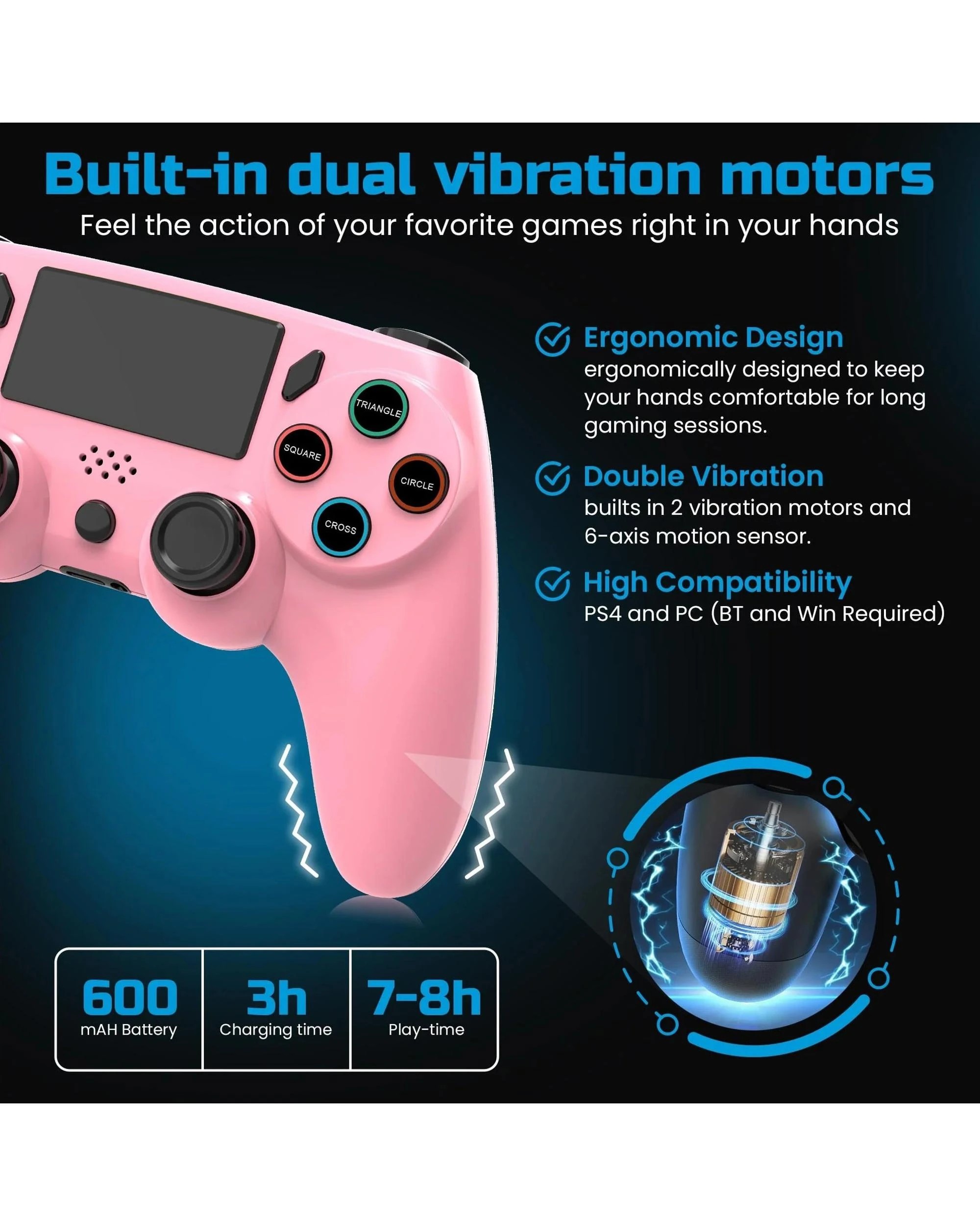 3 Playmax Wireless Controller for PS4 and PC - Pink, 3 of 6