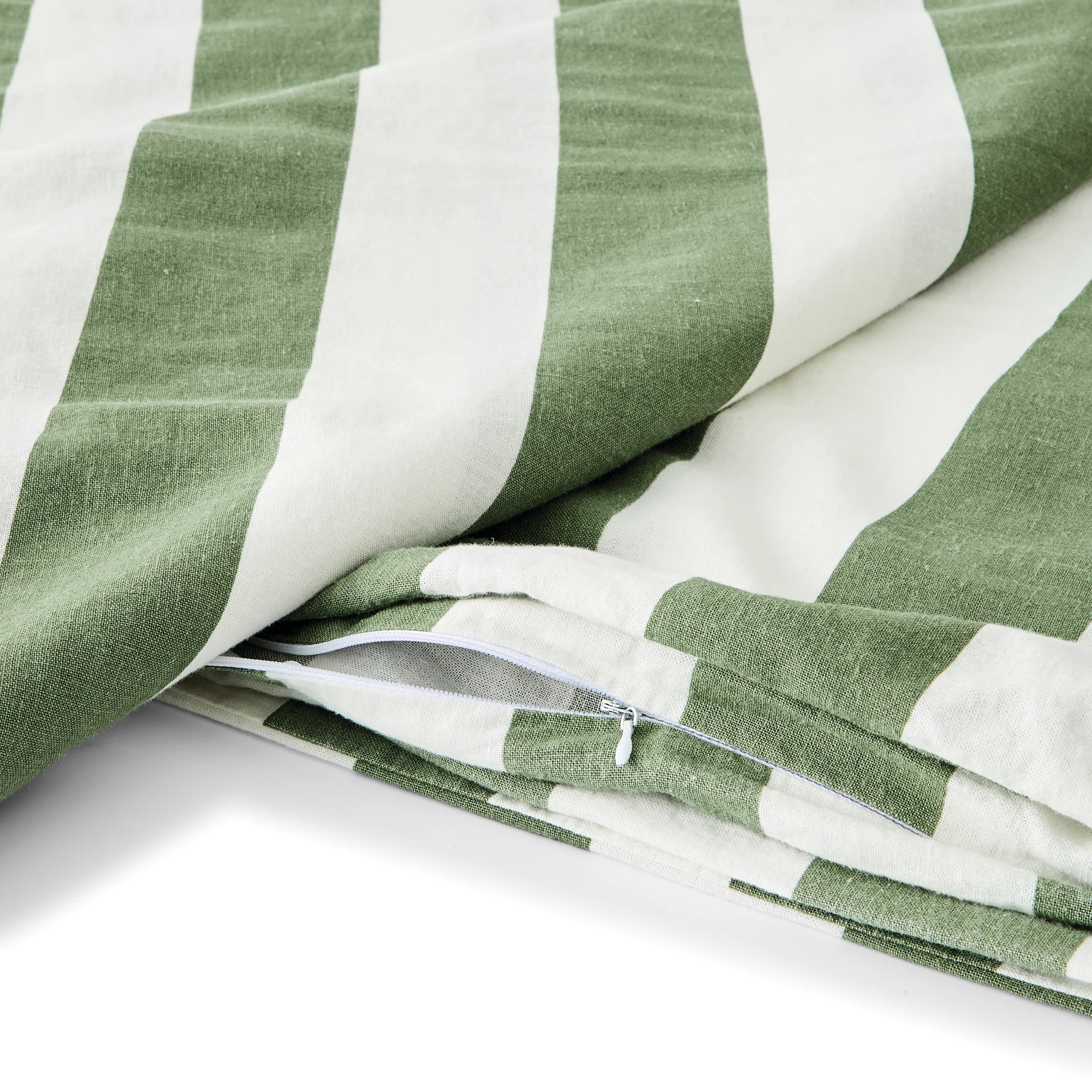 4 Stripe Linen Cotton Quilt Cover Set - Queen Bed, Forest, 4 of 7