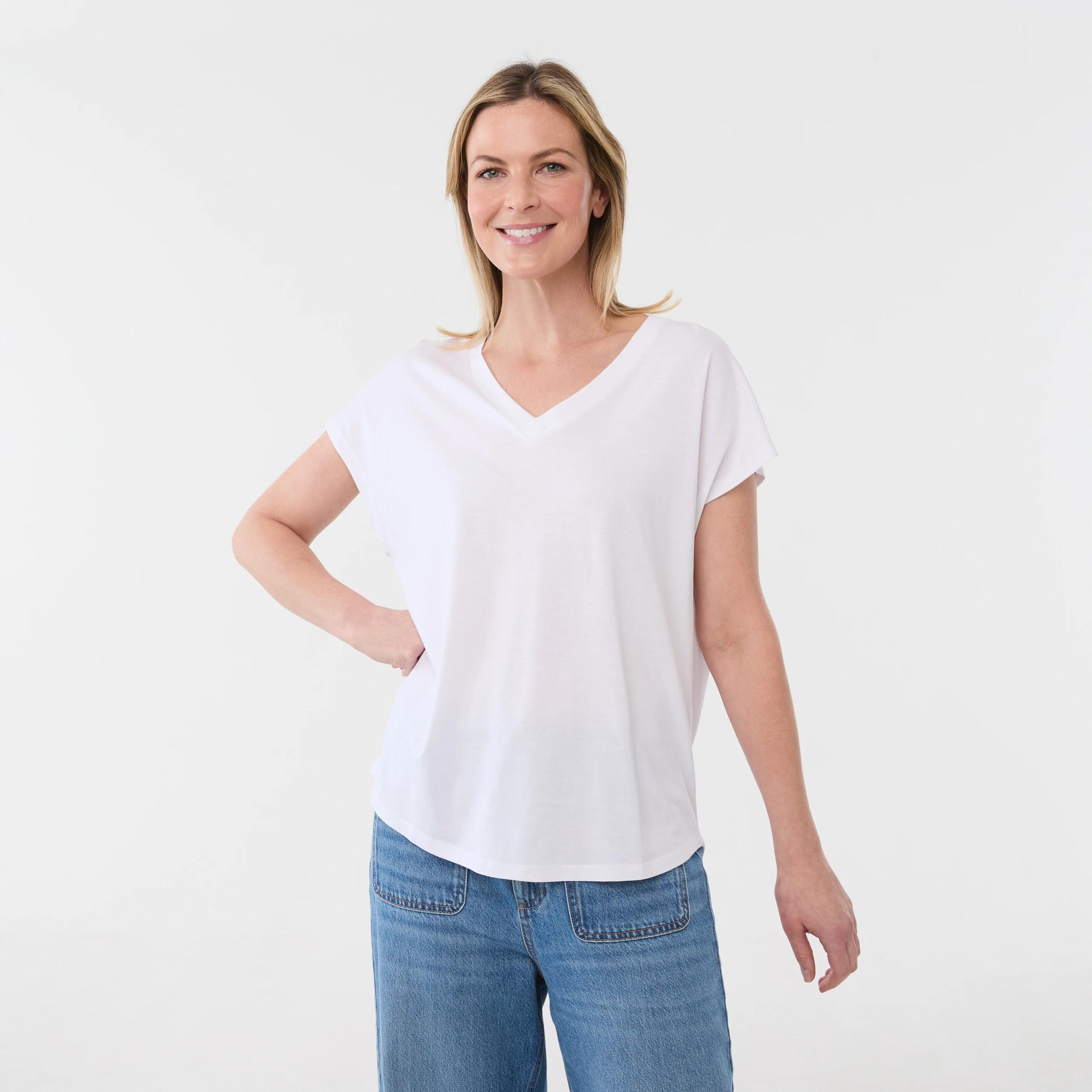 1 Short Extended Sleeve V-Neck T-shirt WHITE, 1 of 5