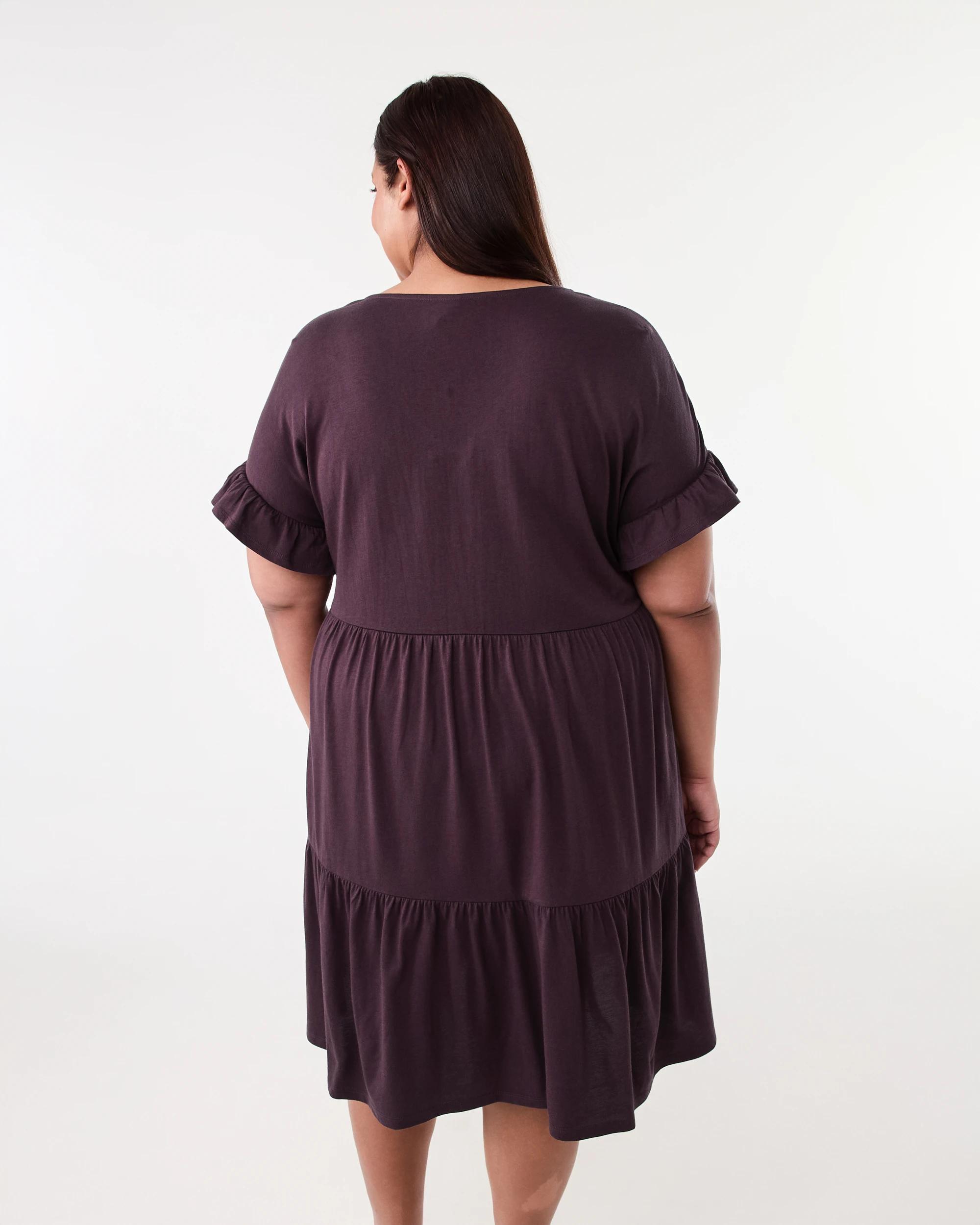 3 Curve Short Sleeve Frill Tier Knit Mini Dress Fudge, 3 of 8