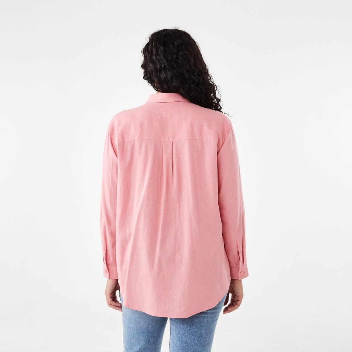 3 Long Sleeve Linen Blend Shirt Pink Wash, 3 of 7