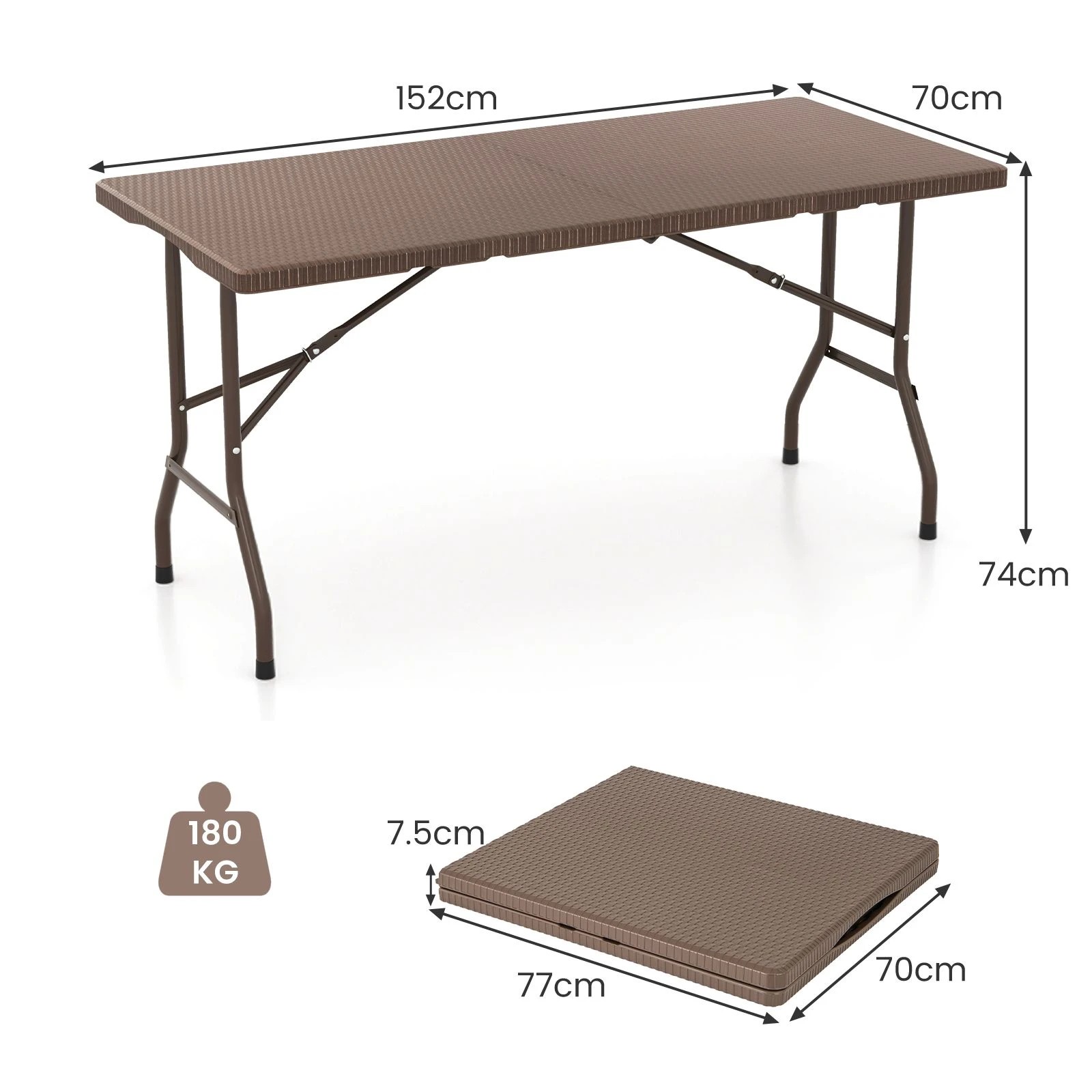 4 Costway Picnic Table Folding Table Light Weight Dining Set w/Waterproof Desktop - Brown, 4 of 4