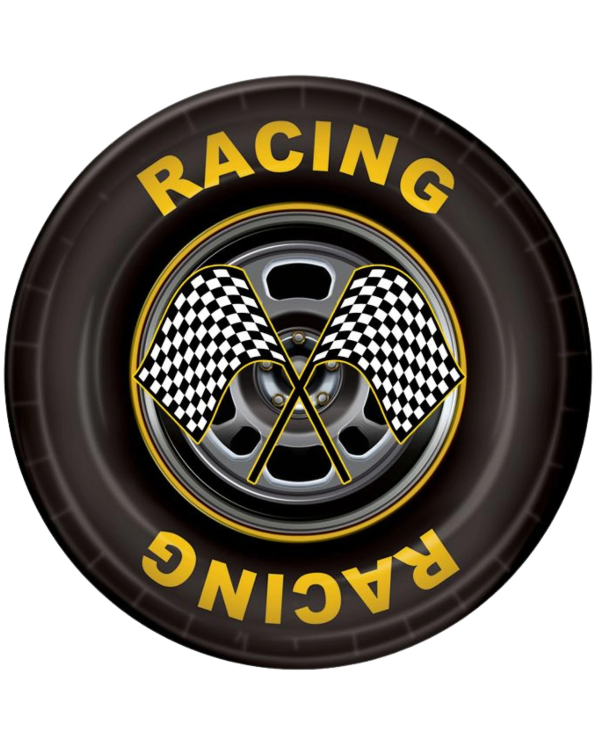 1 Beistle Racing Tyre Large Paper Plates Pack of 8 - Black, 1 of 2