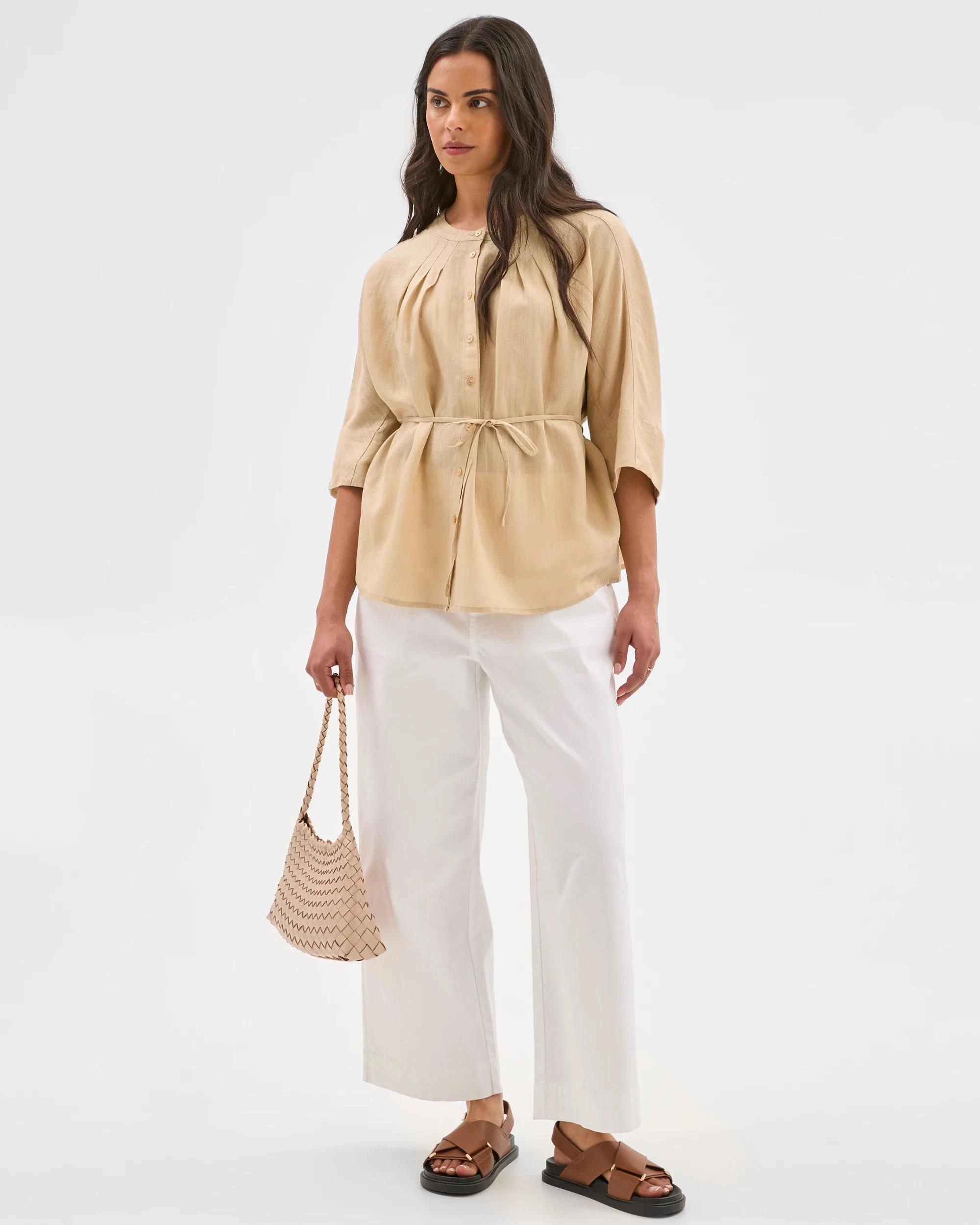 1 Target 3/4 Sleeve Tie Waist Blouse ASH BROWN, 1 of 5