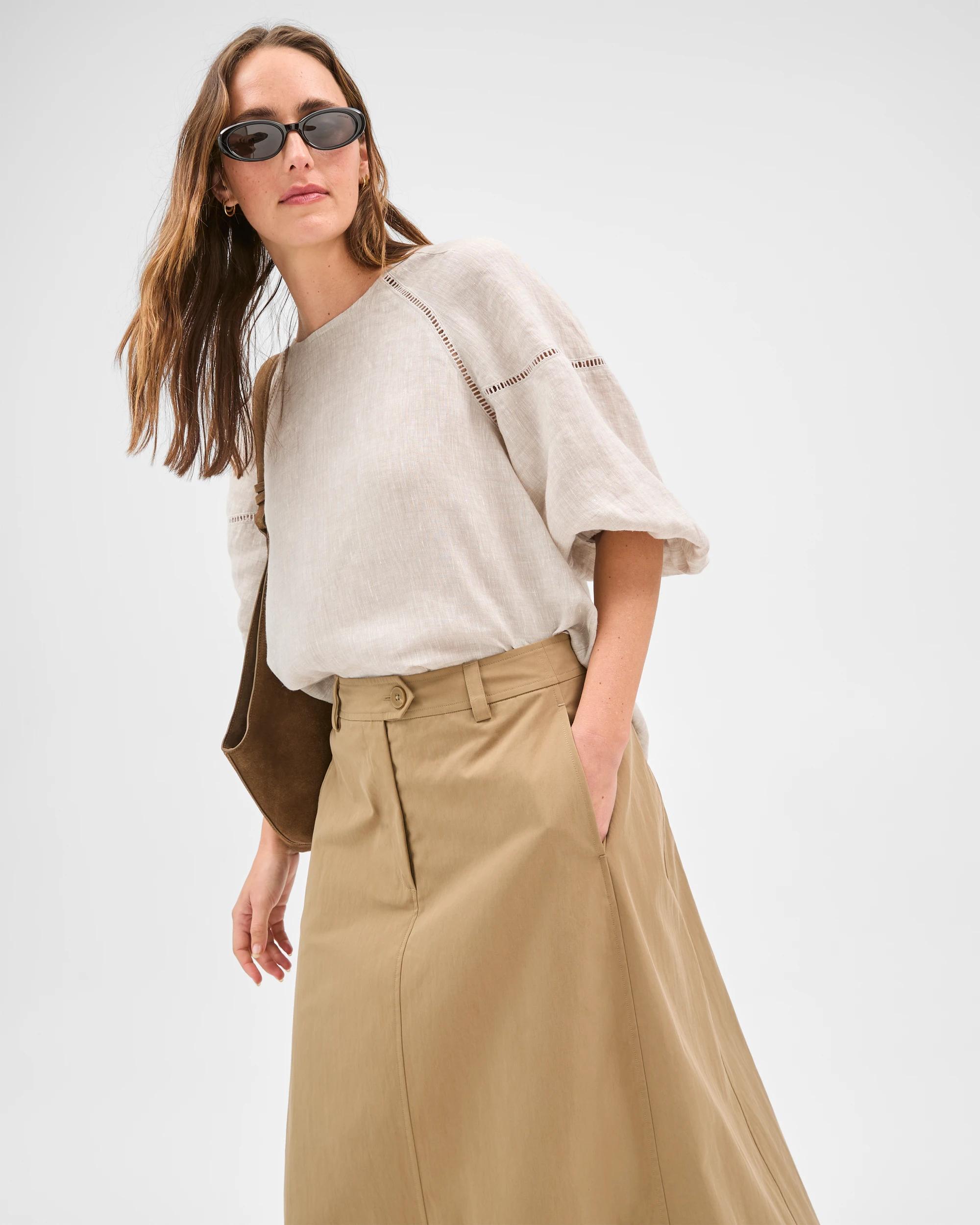 3 Target Woman European Linen 3/4 Sleeve Trim Detail Top FLAX, 3 of 7
