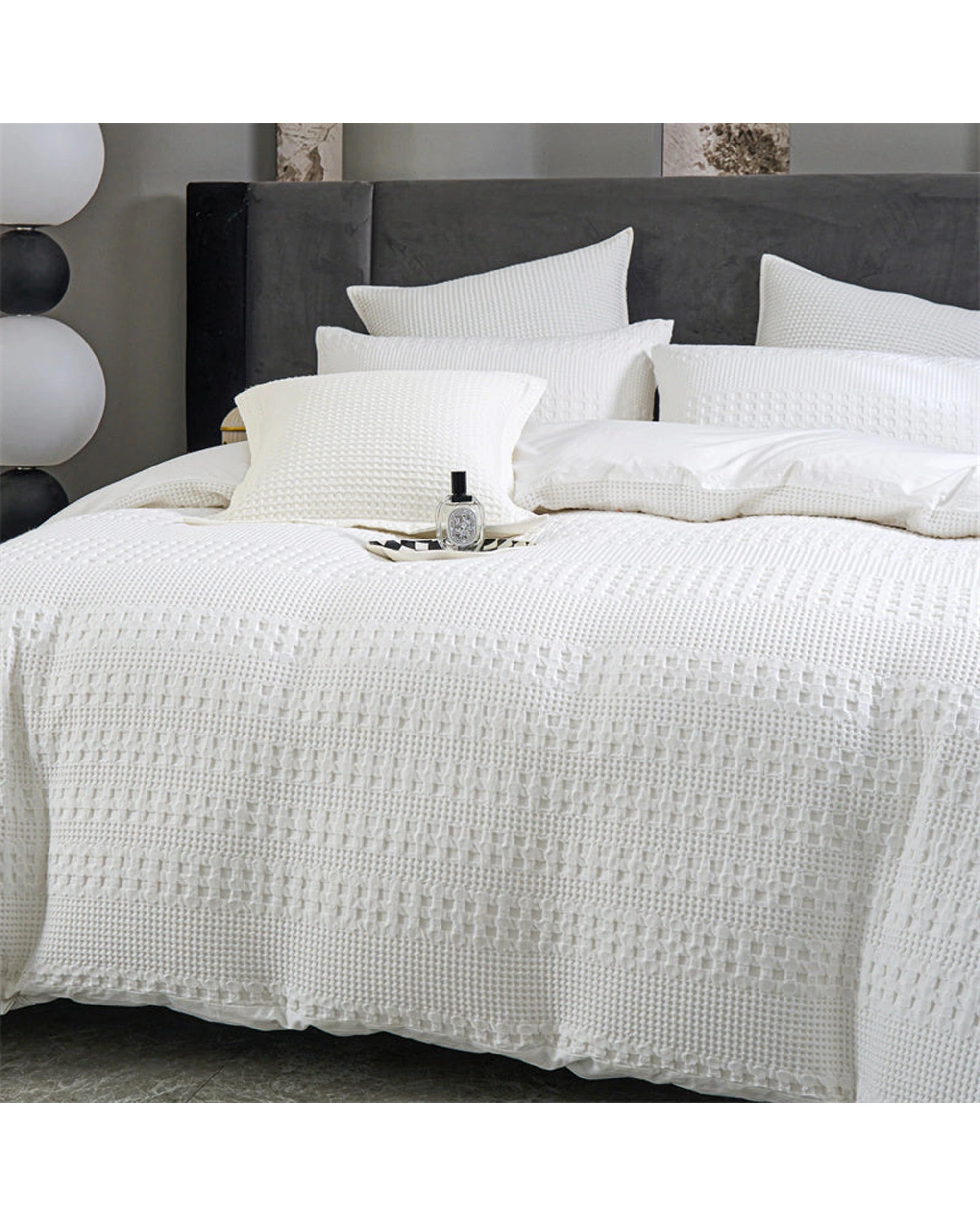 3 Cotton More 100% Cotton Striped Large Waffle Quilt Cover Set Queen - White, 3 of 7