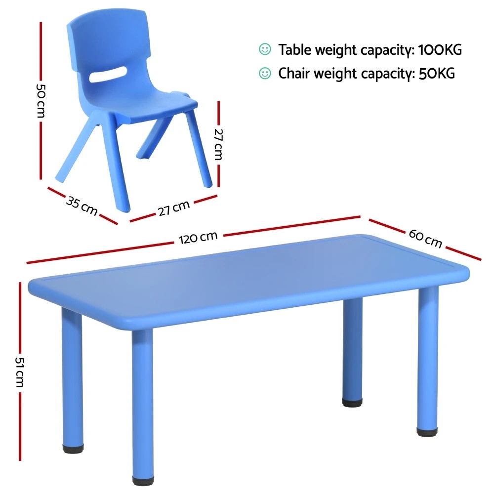 2 Keezi 5PCS Kids Table and Chairs Set Children Study Desk Furniture Plastic 4 Chairs - Blue, 2 of 5