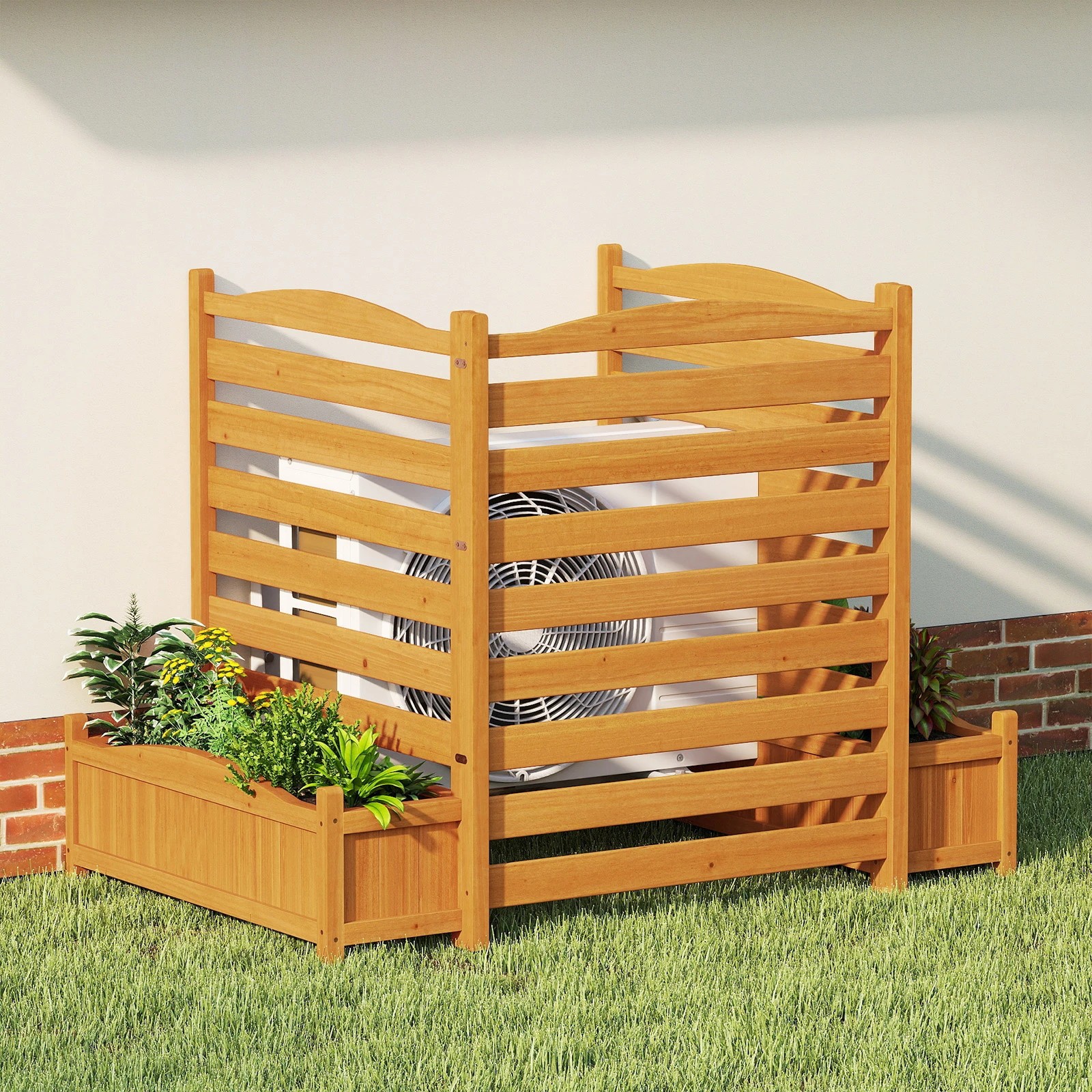 2 Costway 3-Panel Wood Privacy Screen Air Conditioner Fence Trash Can Enclosure Planter Box Garden Bed, 2 of 2
