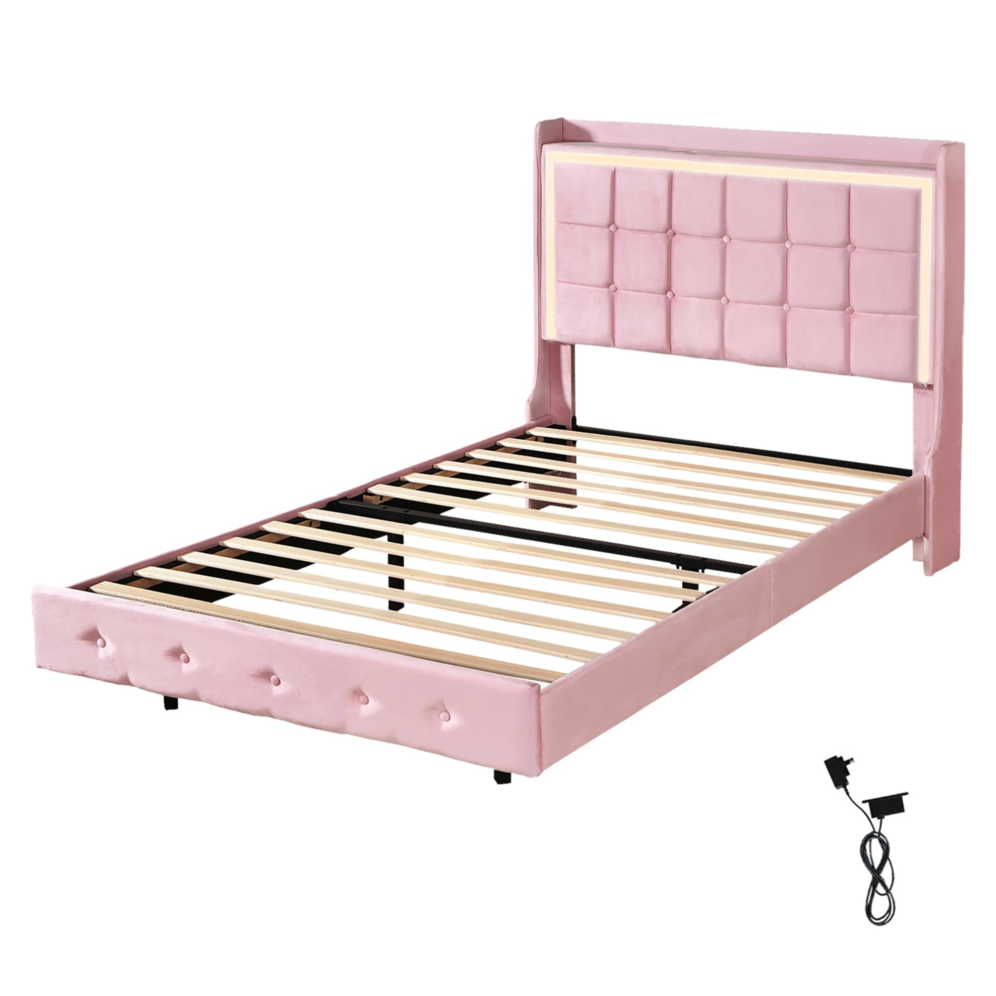 1 Levede King Single Floating Bed Frame With RGB LED Light Headboard USB Charge, 1 of 8