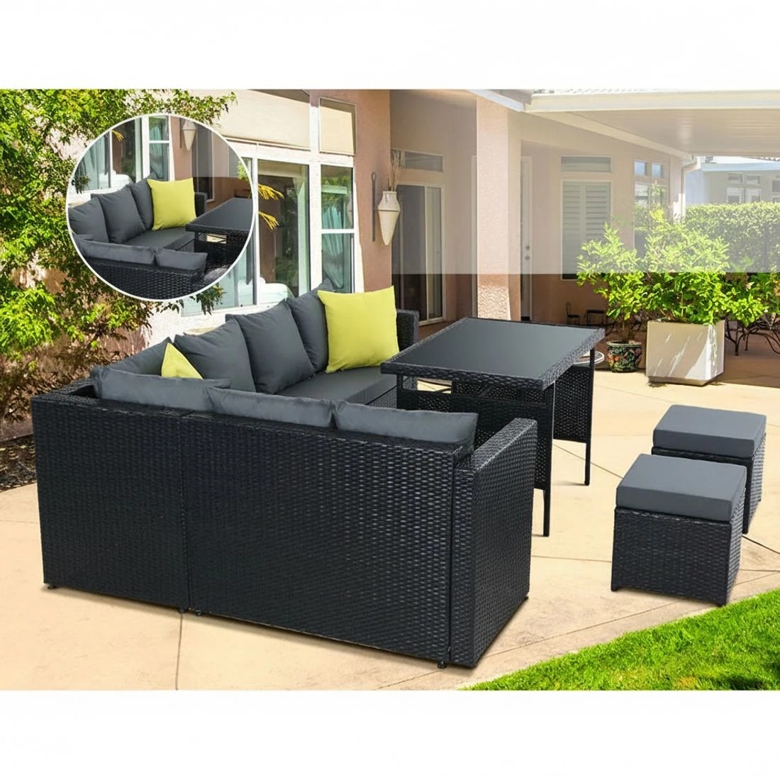 4 Gardeon Outdoor Dining Set Aluminum Table Chairs Wicker Setting - Black, 4 of 7