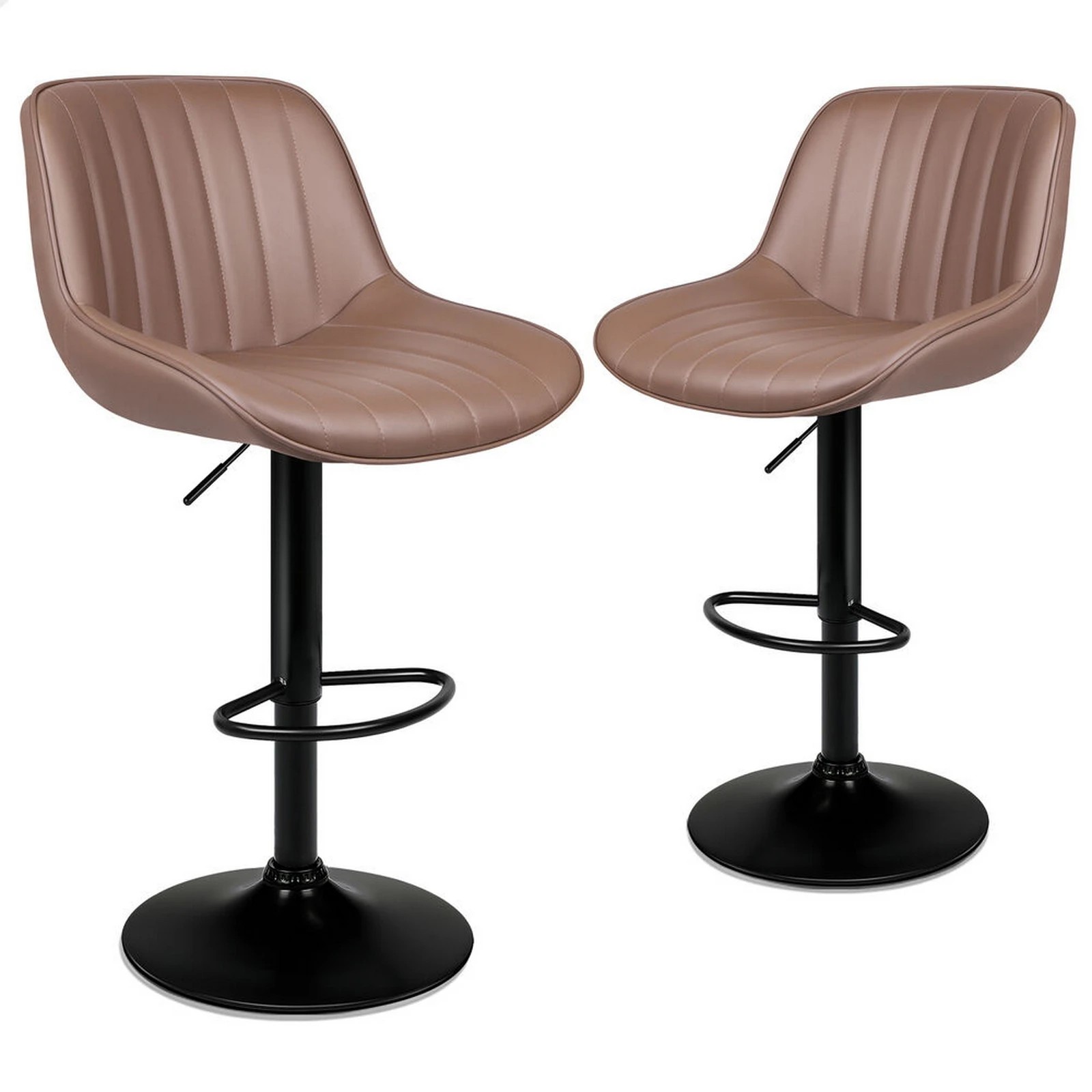 1 Alfordson 2x Bar Stools Gas Lift Leather Bar Chairs Kitchen Swivel Wendy - Brown, 1 of 9
