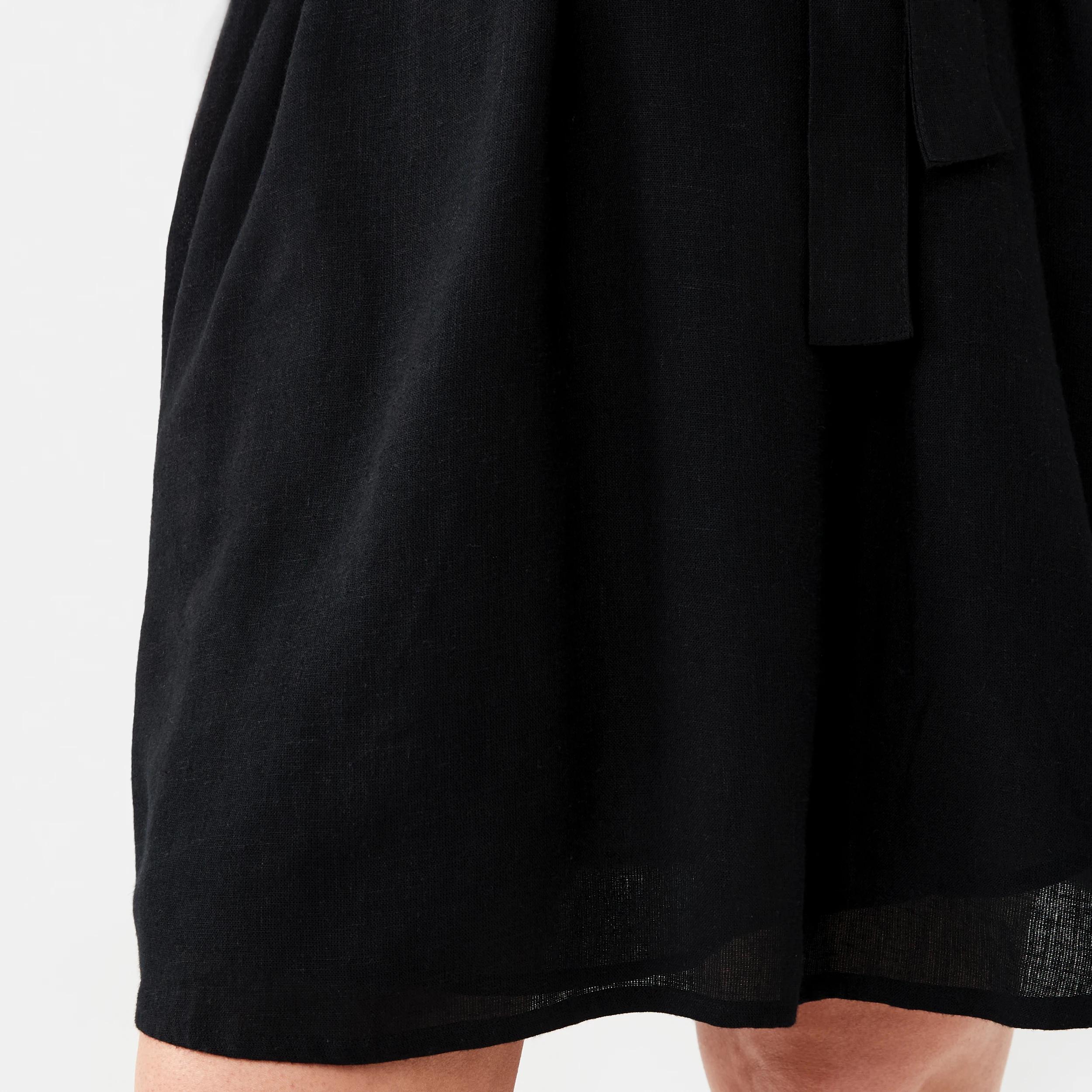9 Elbow Sleeve Linen Blend Mini Dress BLACK, 9 of 10