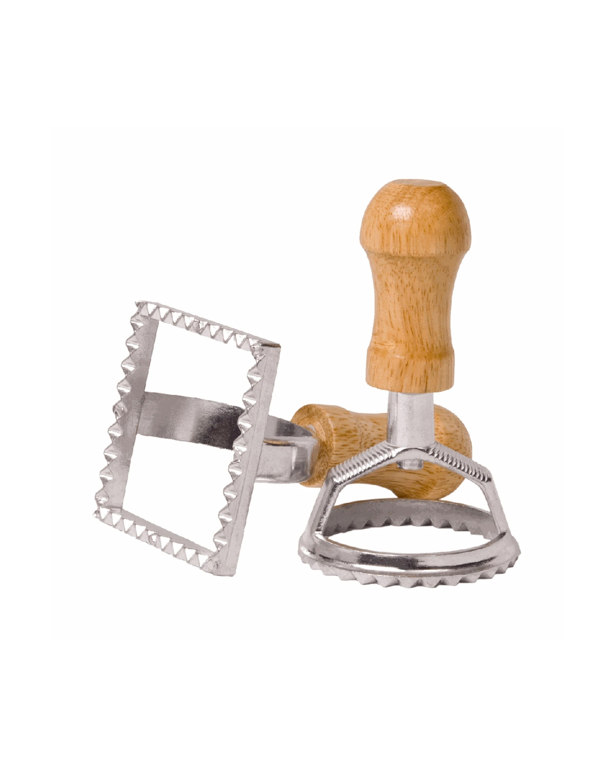 2 Al Dente 2pc Ravioli Cutters Stamp Set Square And Round Metal And Wood, 2 of 3