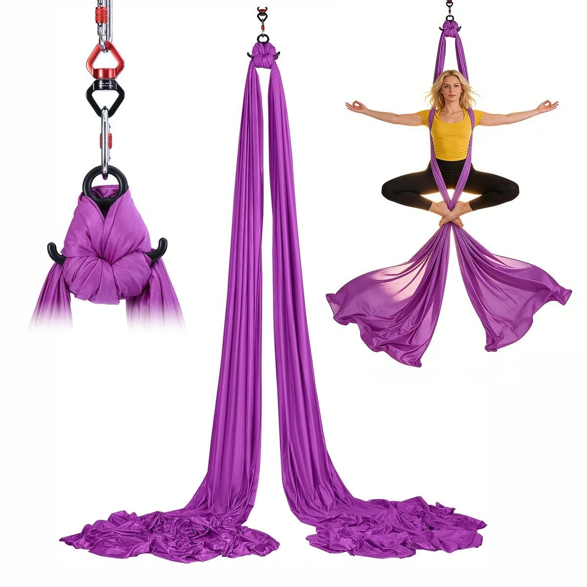 2 AUSWAY 8x2.8m Aerial Silk Yoga Swing Hammock Trapeze Inversion, 2 of 4