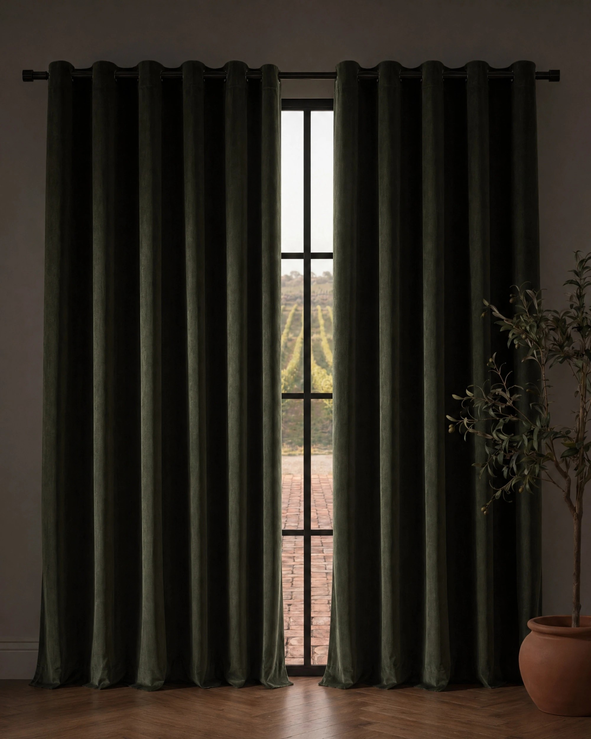 2 Cadence & Co. Byron Matte Velvet 100% Blockout Eyelet Curtains Twin Pack 90x223cm - Olive, 2 of 6
