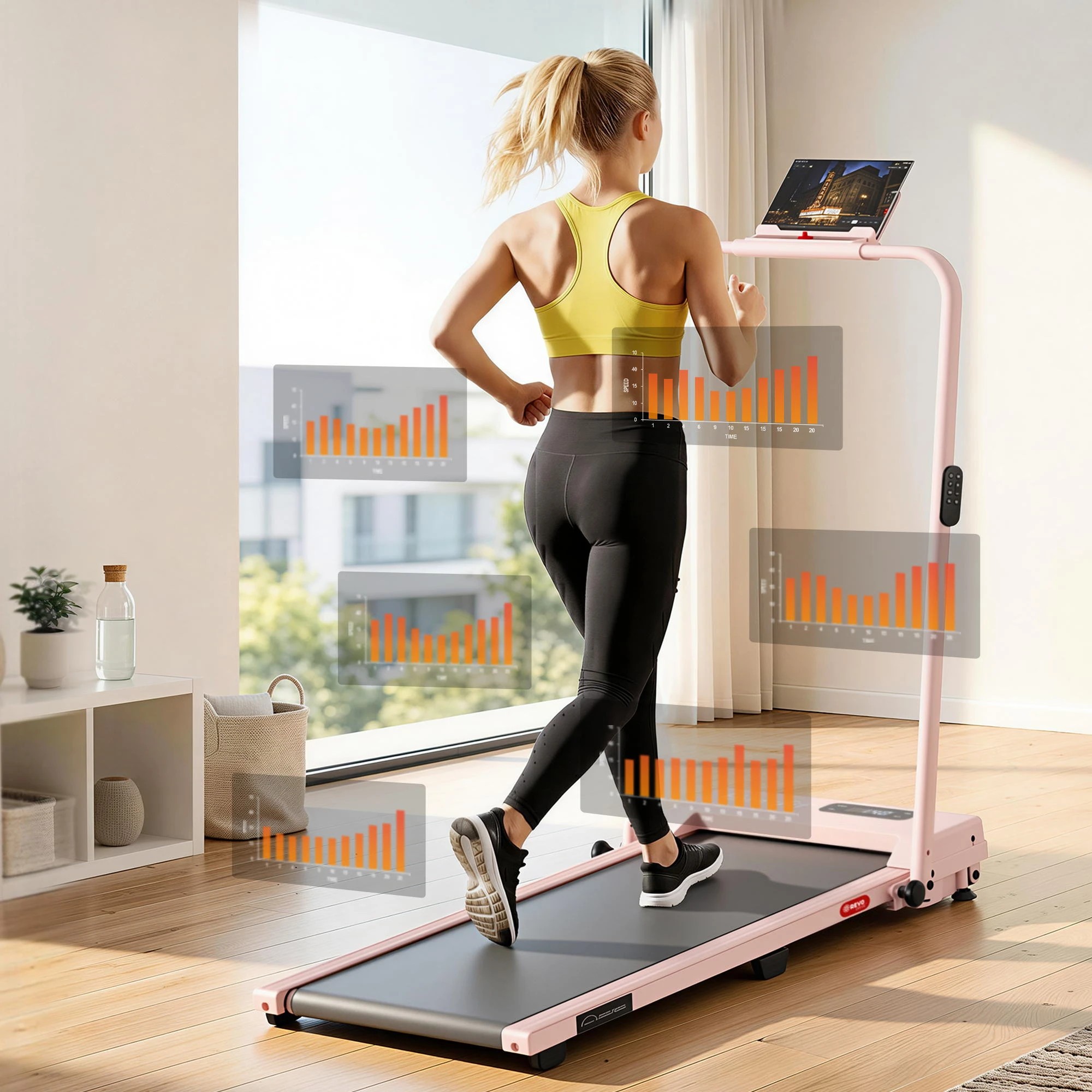 6 Everfit 3 in 1 Walking Pad Treadmill 12% Incline Under Desk Treadmills for Home - Pink, 6 of 10