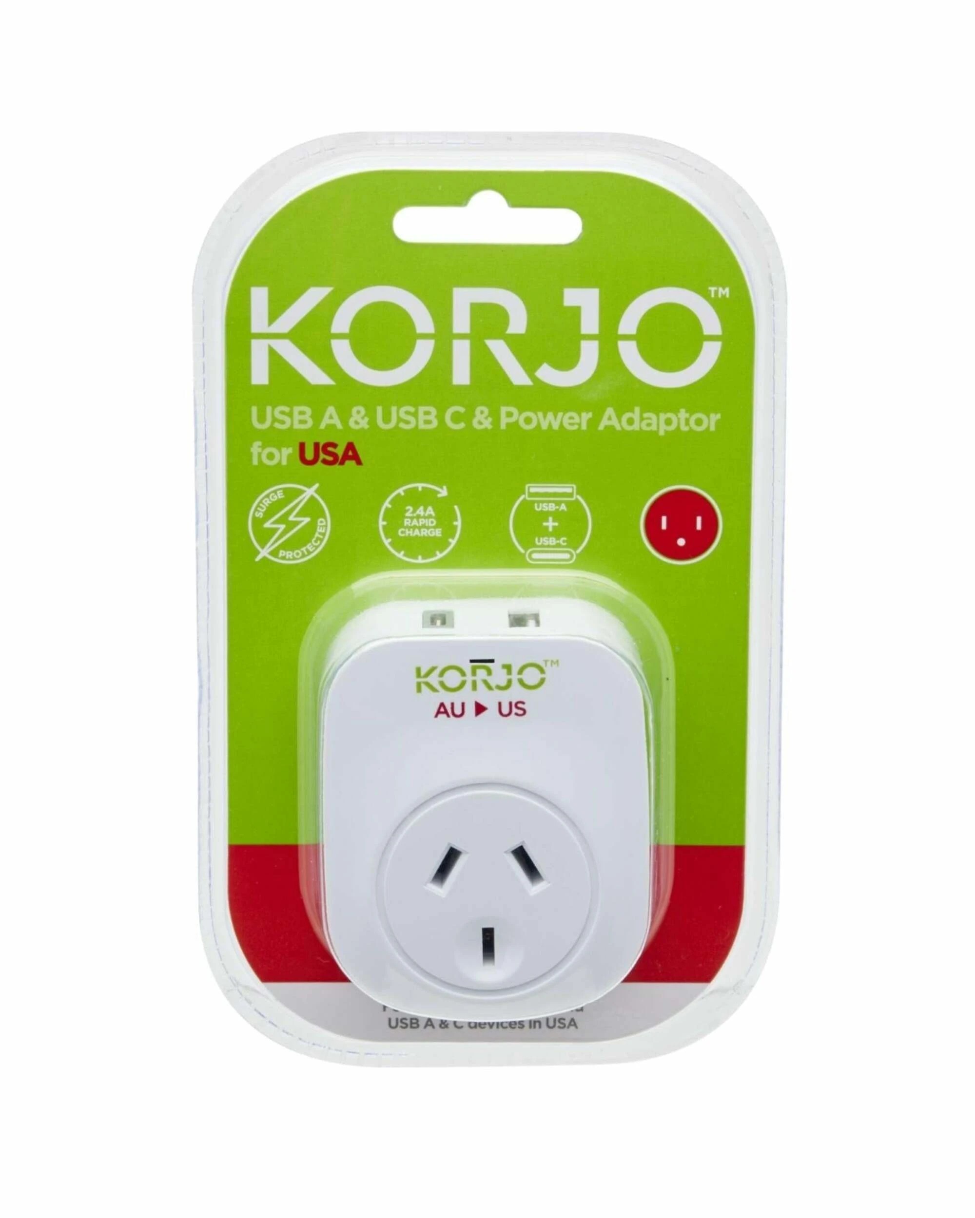 5 Korjo Travel Adaptor Plug with USB-C + USB-A - Aus to USA - White, 5 of 5