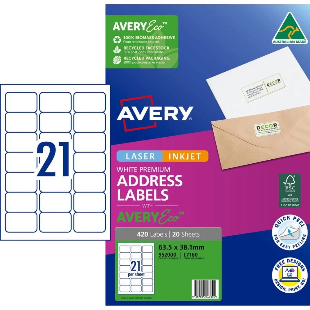 1 Avery Premium White Addressing Labels AveryEco 21UP 20 Sheets, 1 of 10
