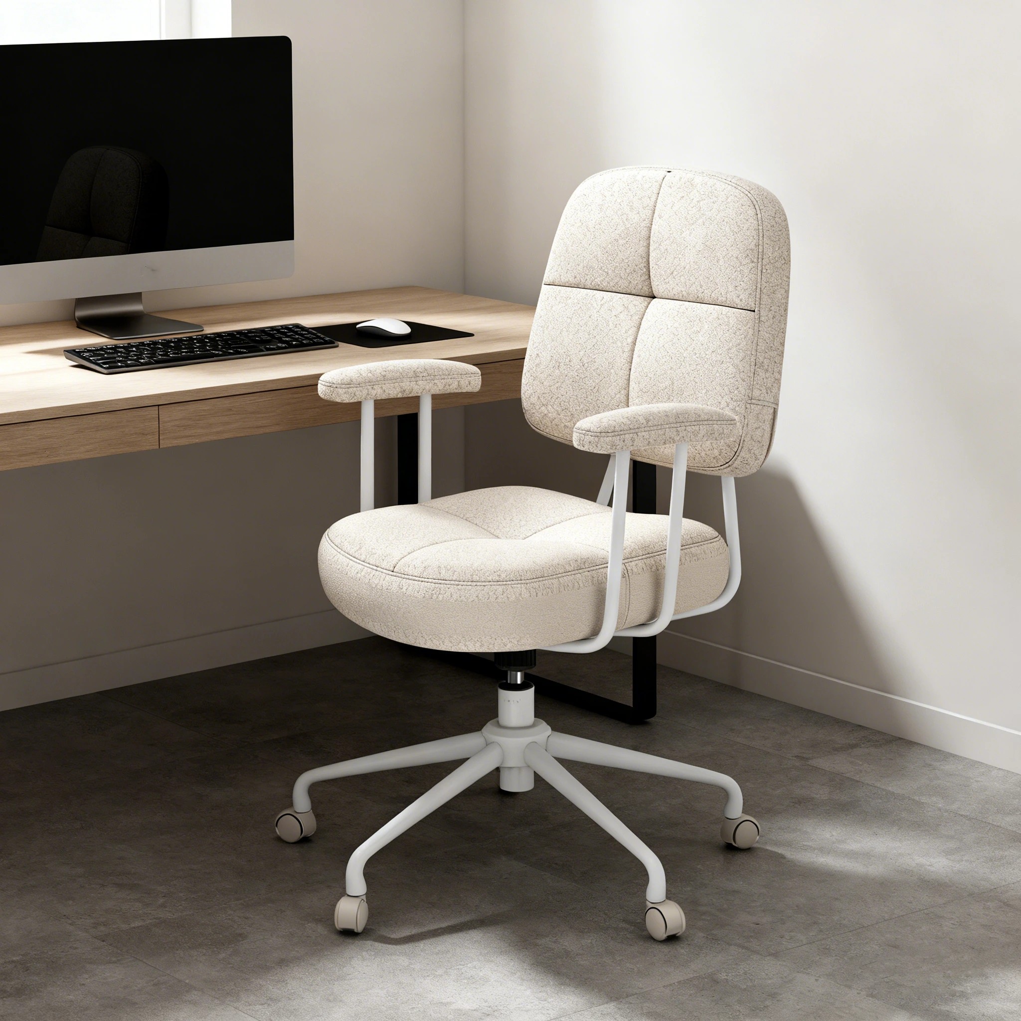 3 Costway Home Office Chair Upholstered Task Chair w/Cushioned Back & Padded Armrests Swivel Chair, 3 of 4