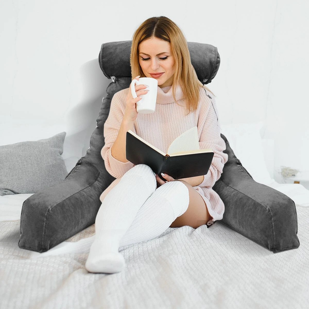 3 Ausway Bed Reading Pillow Husband Cushion Backrest - Grey, 3 of 5