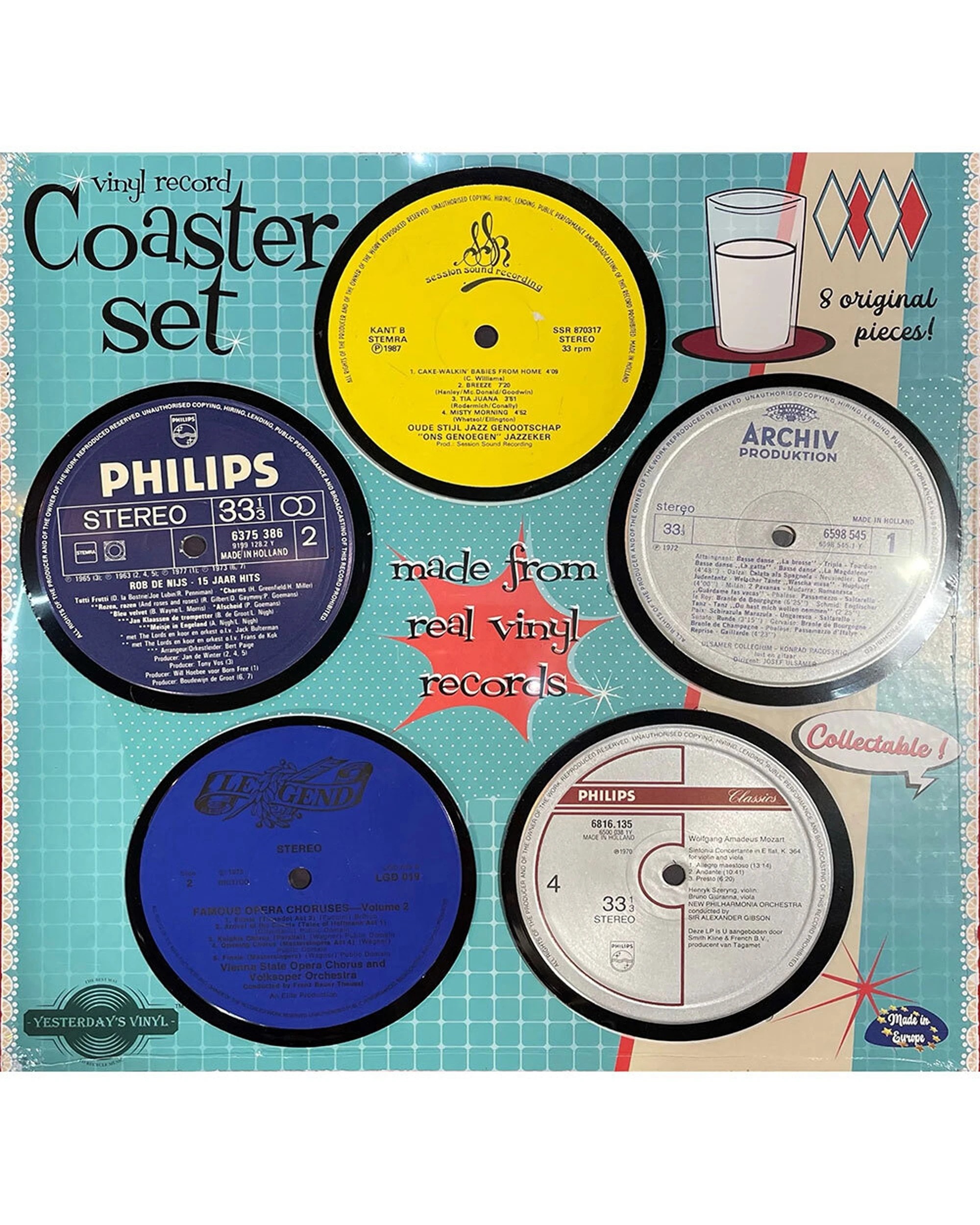 1 Yesterday's Vinyl 8pc Music Lover Memorabilia Coaster Set Recycled Vinyl - Multi, 1 of 3