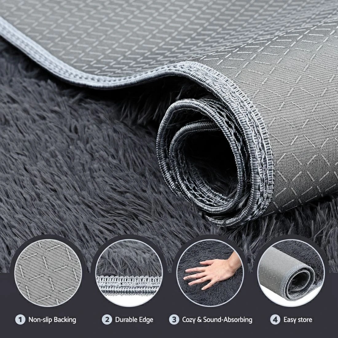 5 Artiss Floor Rug 200x230cm Plush Area Shaggy Rug Living Room Bedroom Carpet - Grey, 5 of 9