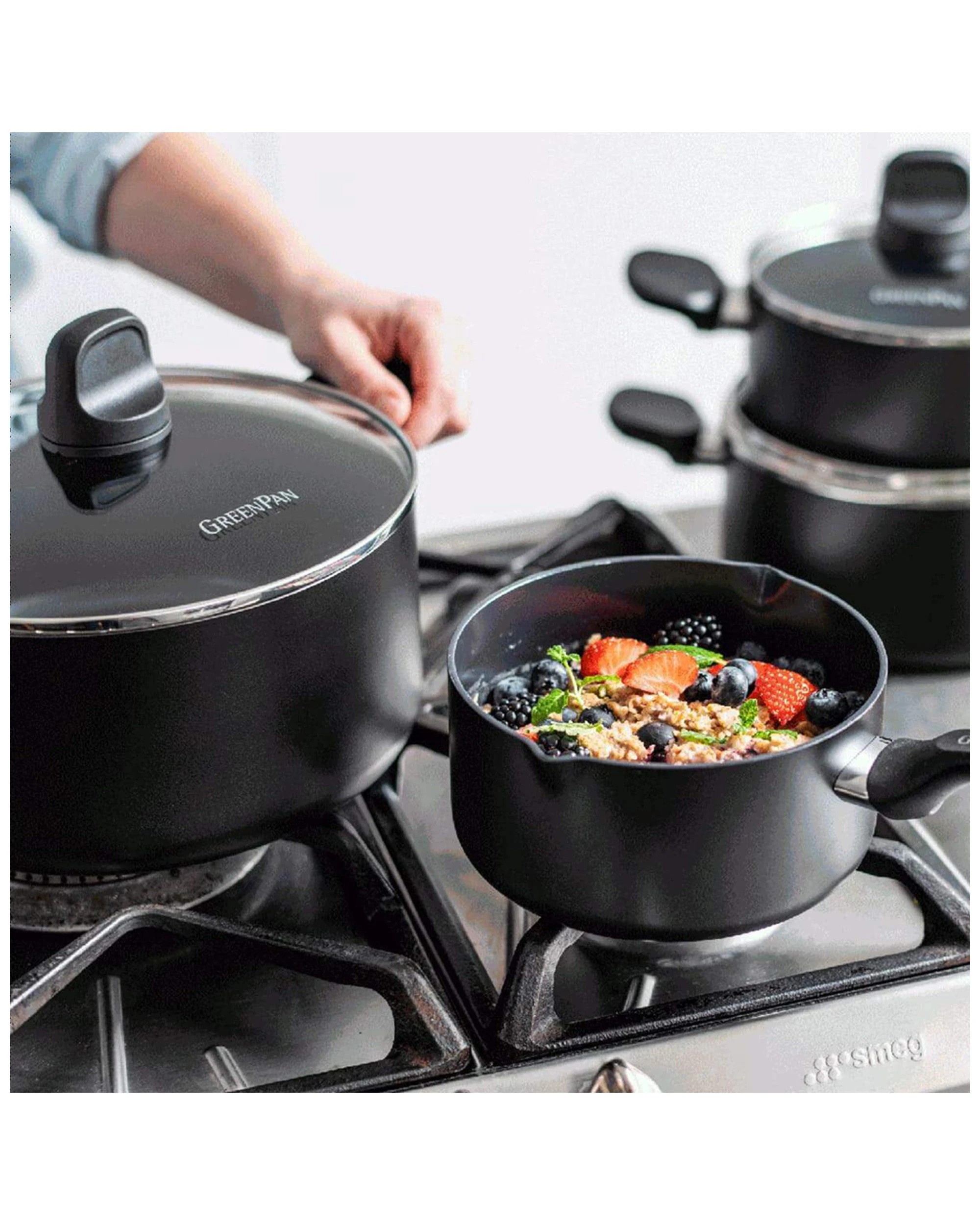 1 7pc Greenpan Memphis Series Non Stick Coated Saucepan Set Home Kitchen Cookware - Black, 1 of 6