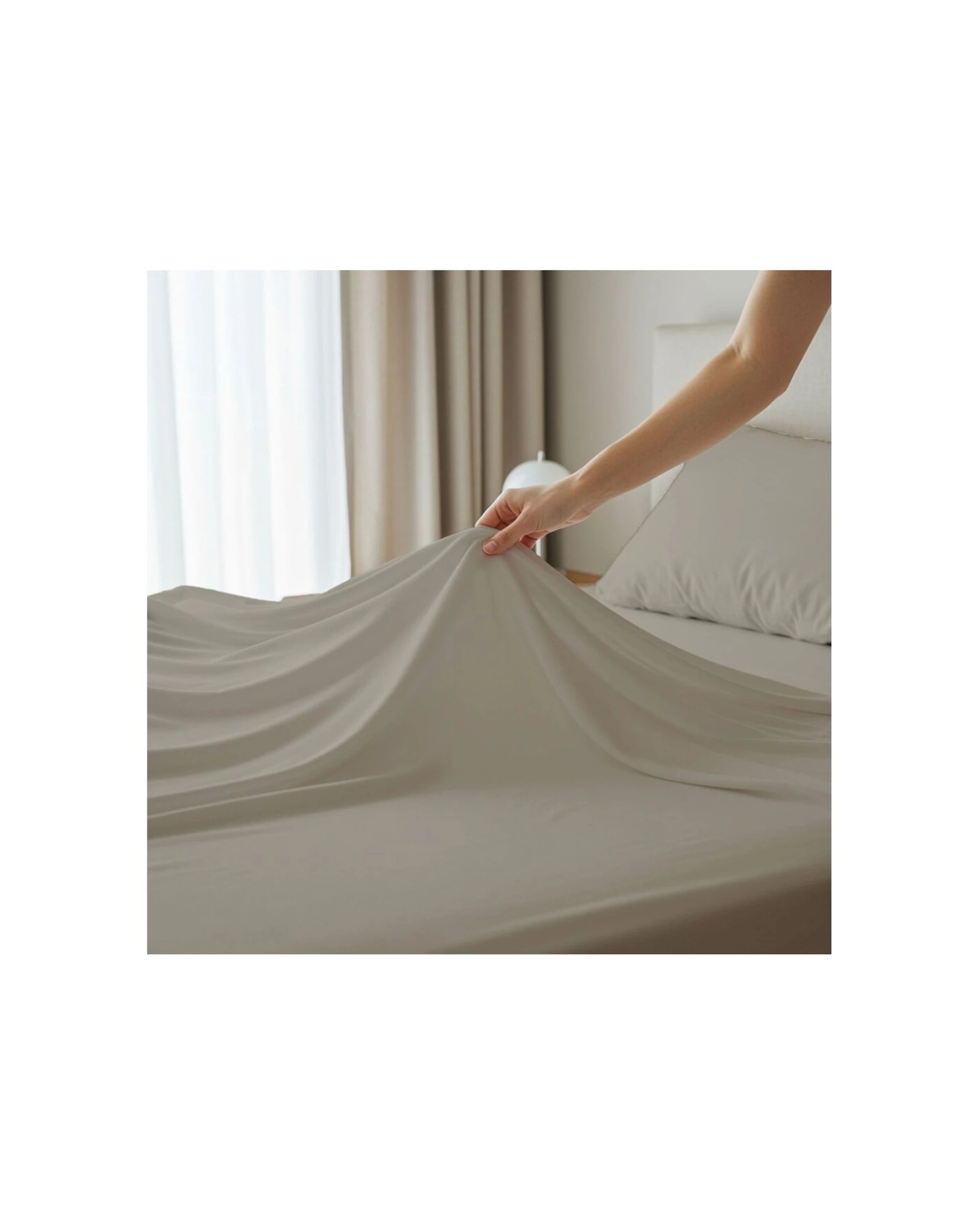 2 Grosvenor House Dyed Bamboo Cotton Bed Sheet Sets 400TC - King Single Bed - Beige, 2 of 3