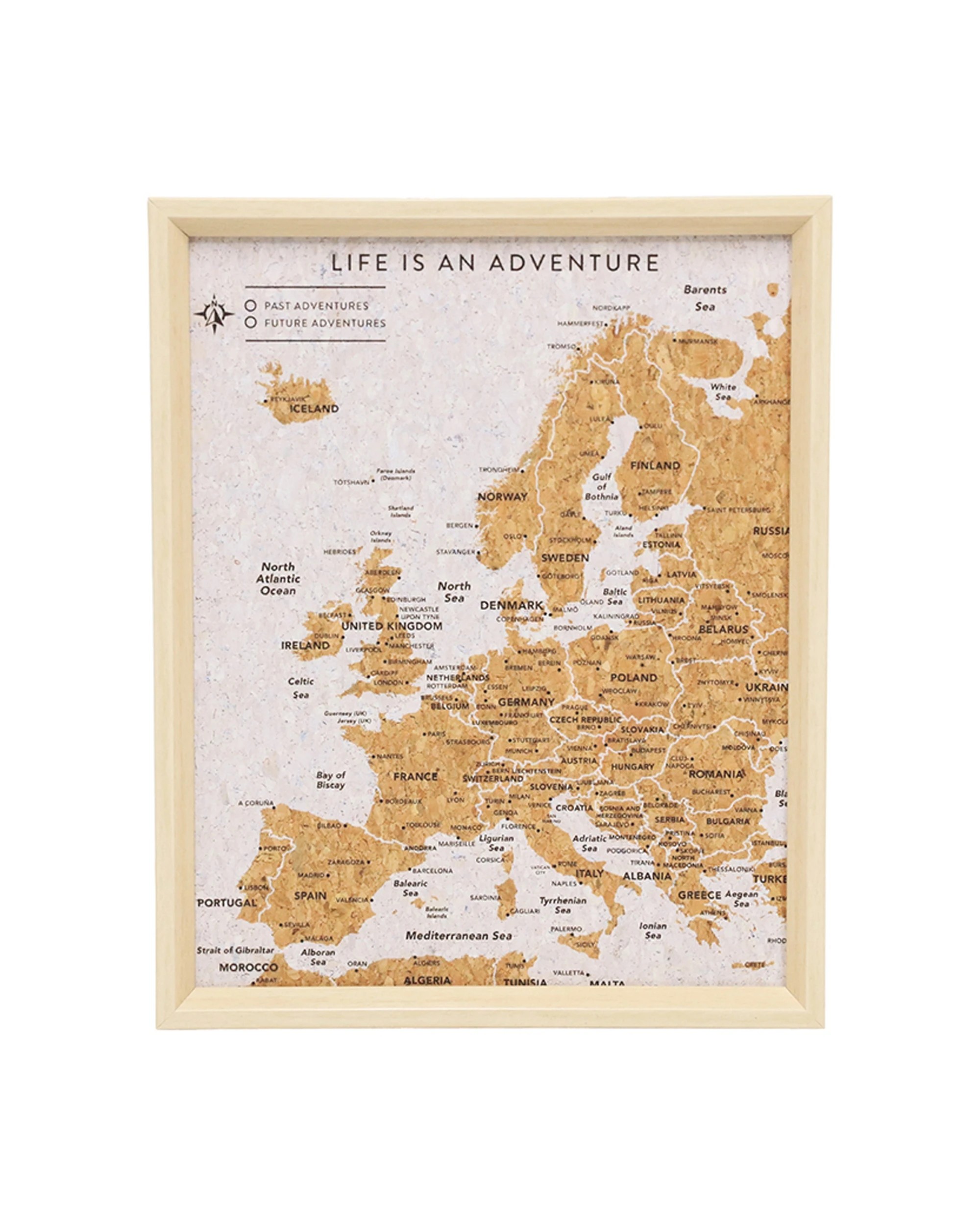 Splosh Travel Cork Board Europe Map Framed Canvas Wall Decor With Pins ...