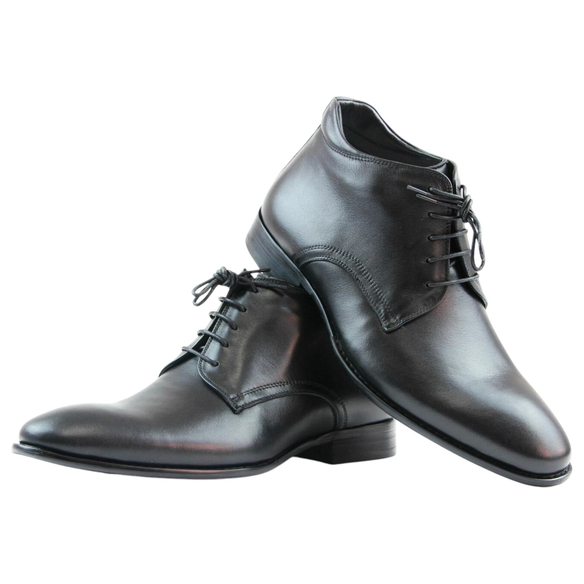 3 Zasel Mens Cosmo Formal Leather Lace Up Dress Casual Wedding Boots BLACK, 3 of 4