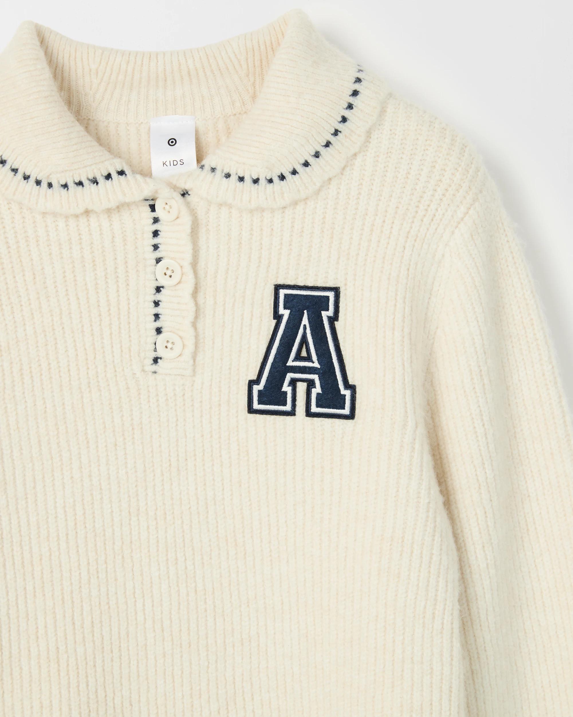 2 Target Kids Long Sleeve Collared Knit Jumper CREAM, 2 of 2