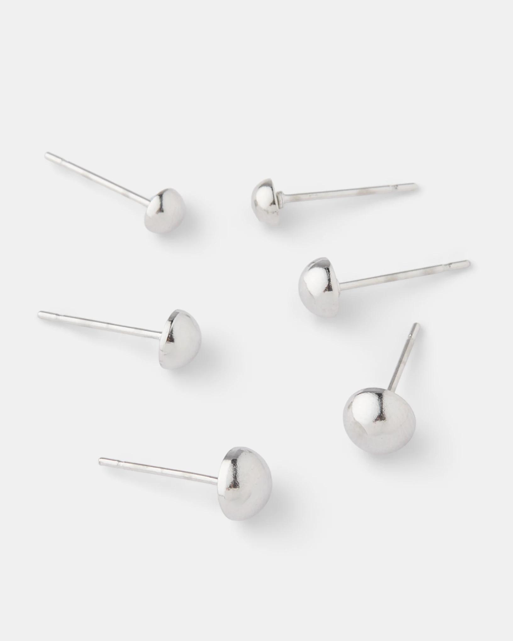 3 3 Pack Waterproof Stainless Steel Ball Stud Earrings - Silver Tone Silver, 3 of 5