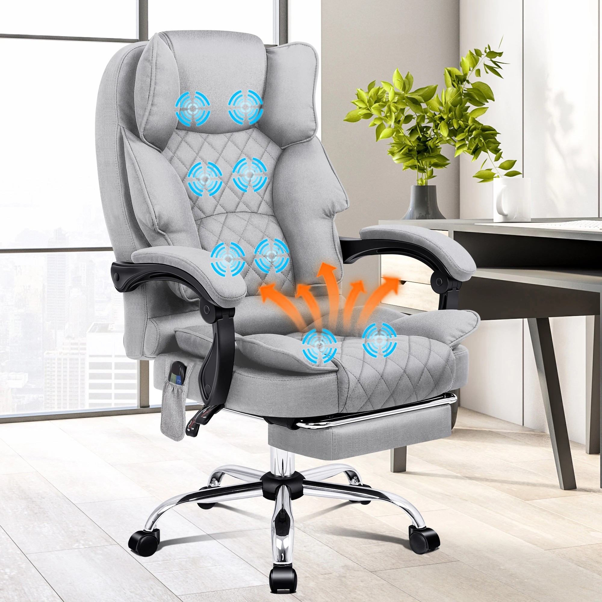 2 Alfordson Massage Office Chair Heated Fabric Seat Executive Racing Computer - Grey, 2 of 10