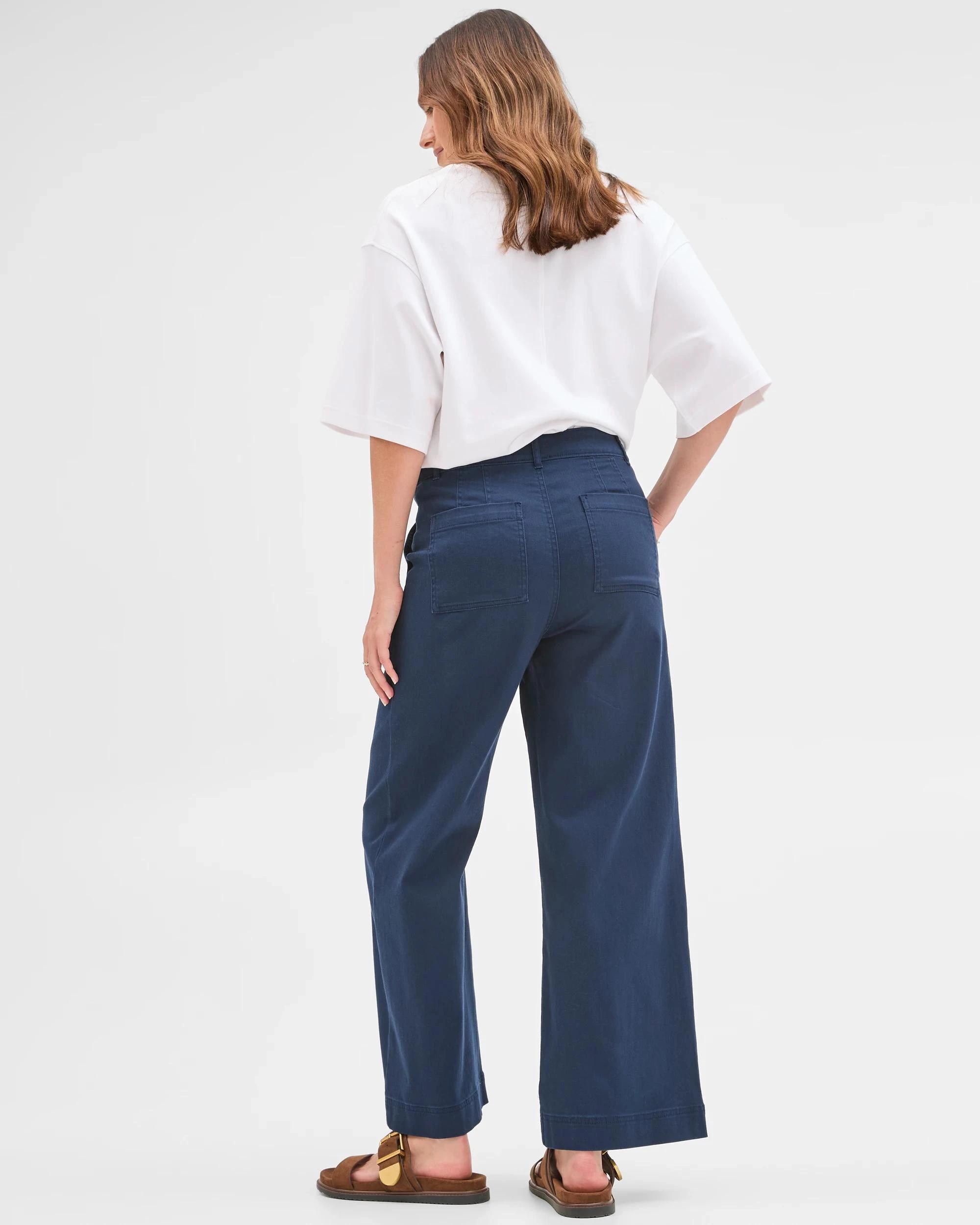 5 Target Woman Australian Cotton Blend Stretch Twill Wide Leg Pants NAVY, 5 of 7