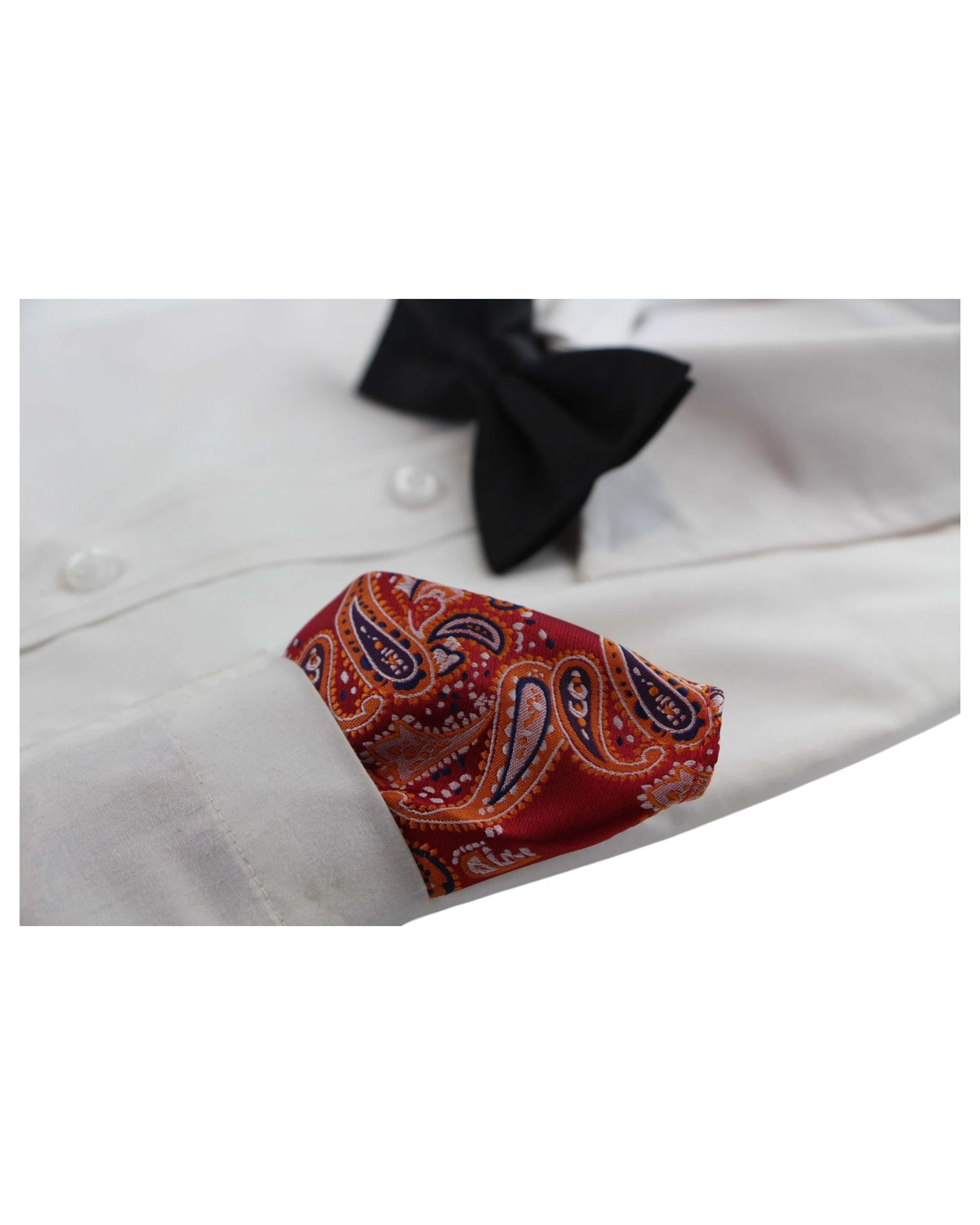 3 Zasel Mens Red & Orange Paisley Silk Pocket Square - Multi - Multi, 3 of 3