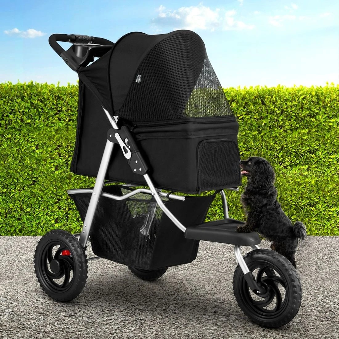 3 i.Pet Pet Stroller Dog Pram Large Cat Carrier Travel 3 Wheels Foldable Pushchair - Black, 3 of 7
